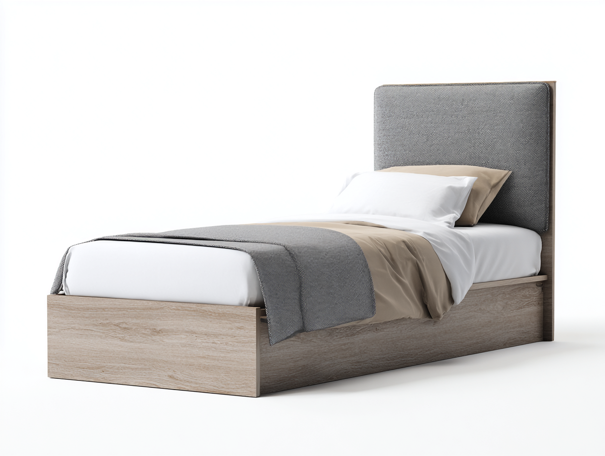 Lit simple en bois et tissu 200x90x100 cm - gris-bois naturel - style contemporain-Graceix