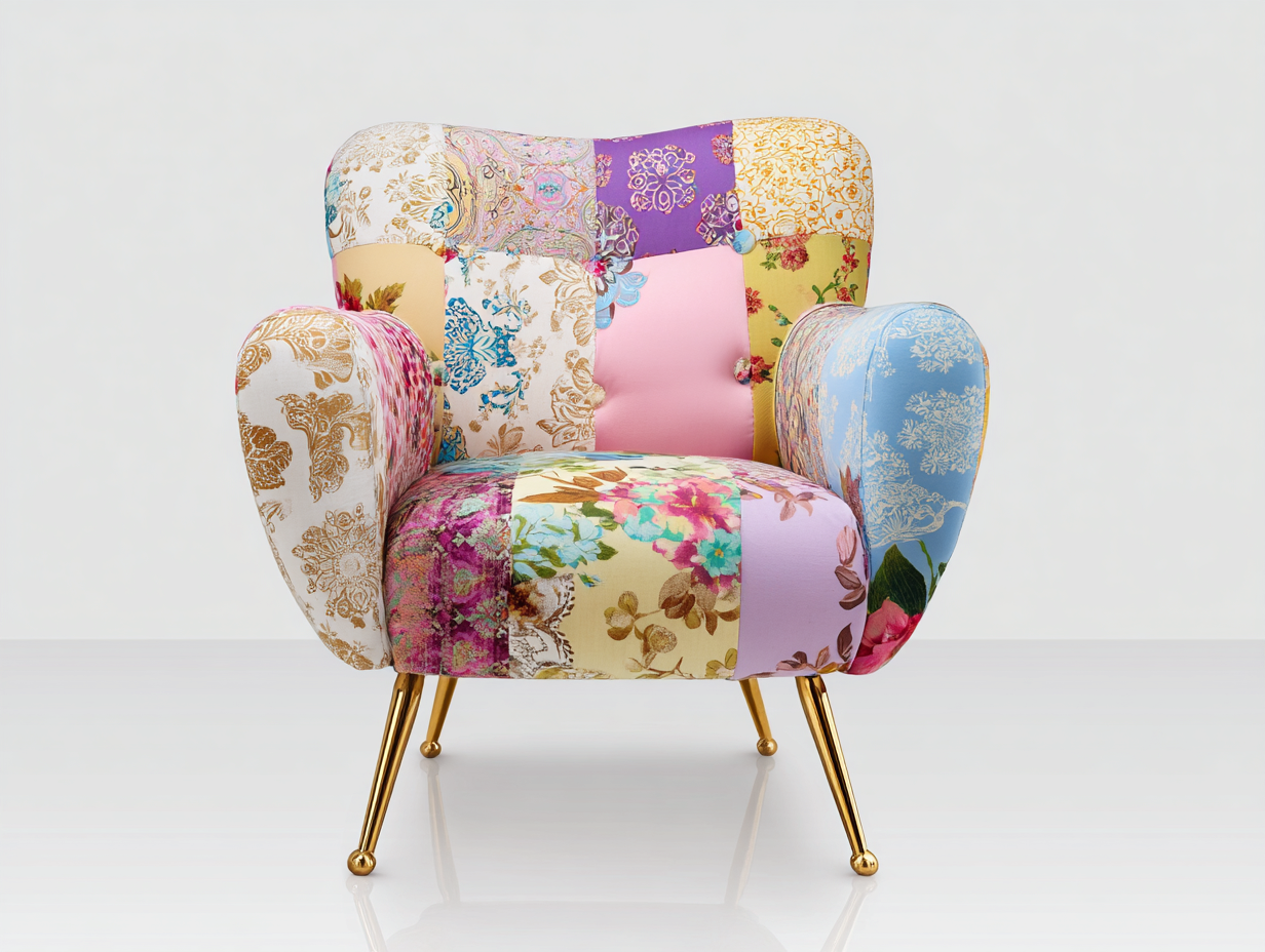 Fauteuil en tissu 85x80x90 cm - multicolore-or - style artistique-Graceix