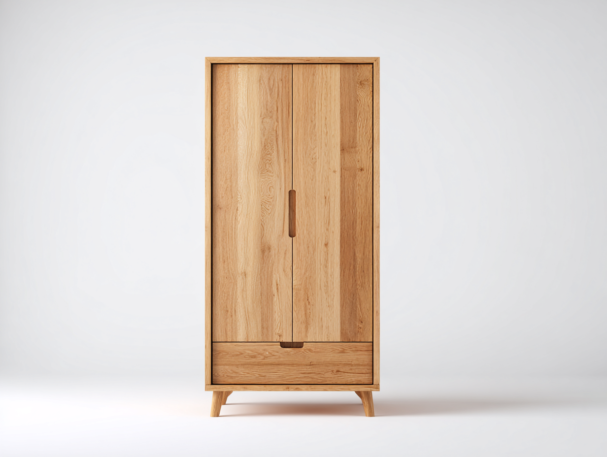Armoire en bois 90x55x180 cm - bois naturel - rangement fonctionnel pour chambre-Graceix