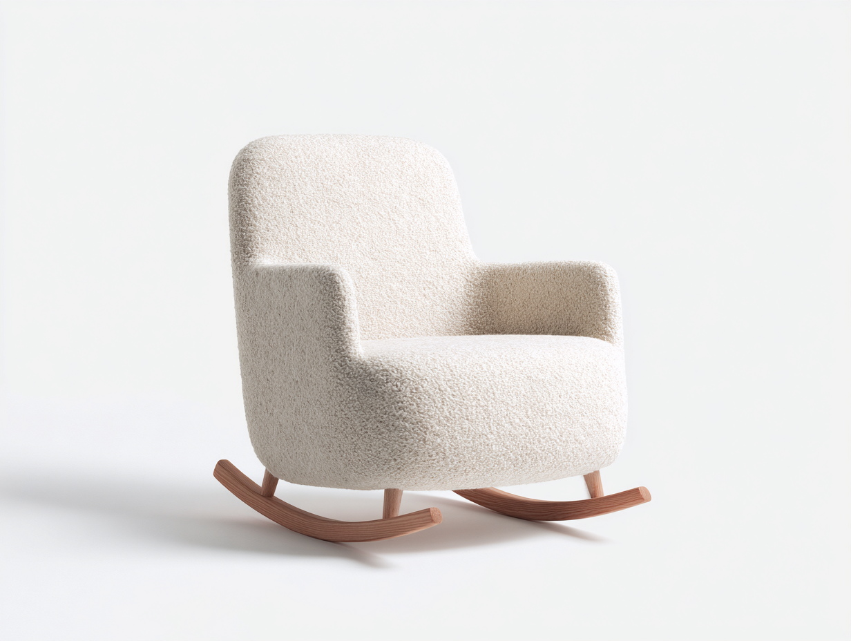 Fauteuil à bascule en tissu 80x85x100 cm - beige-bois naturel - fauteuil de détente au style scandinave-Graceix