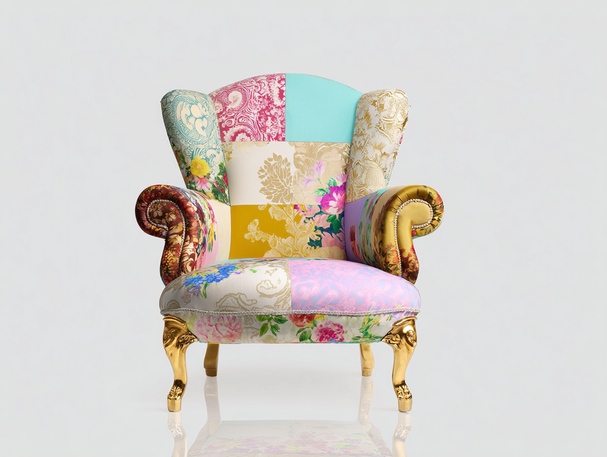 Fauteuil en tissu en tissu patchwork 78x85x102 cm - multicolore-doré - fauteuil décoratif pour salon-Graceix