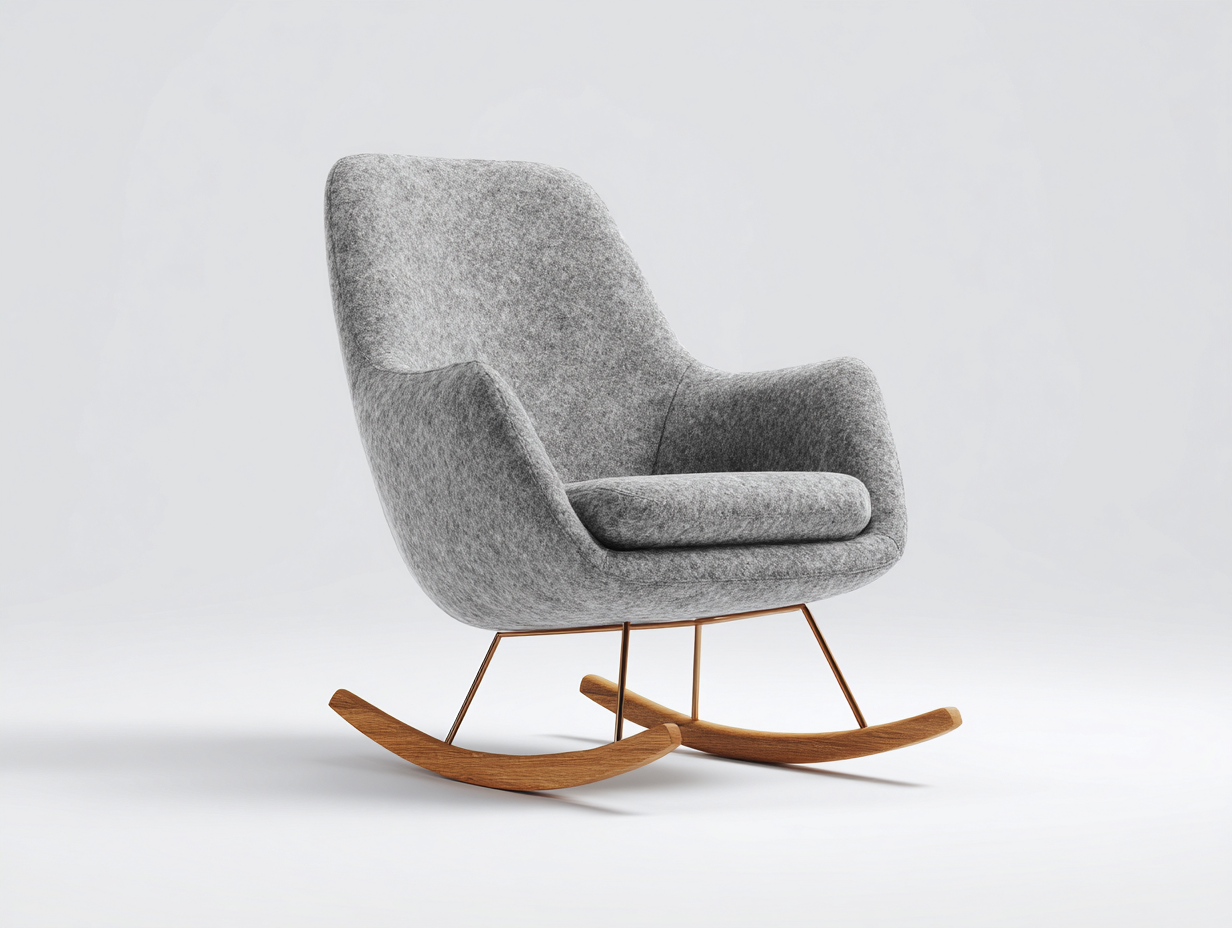 Fauteuil à bascule en tissu 80x90x100 cm - gris-bois naturel - style scandinave-Graceix