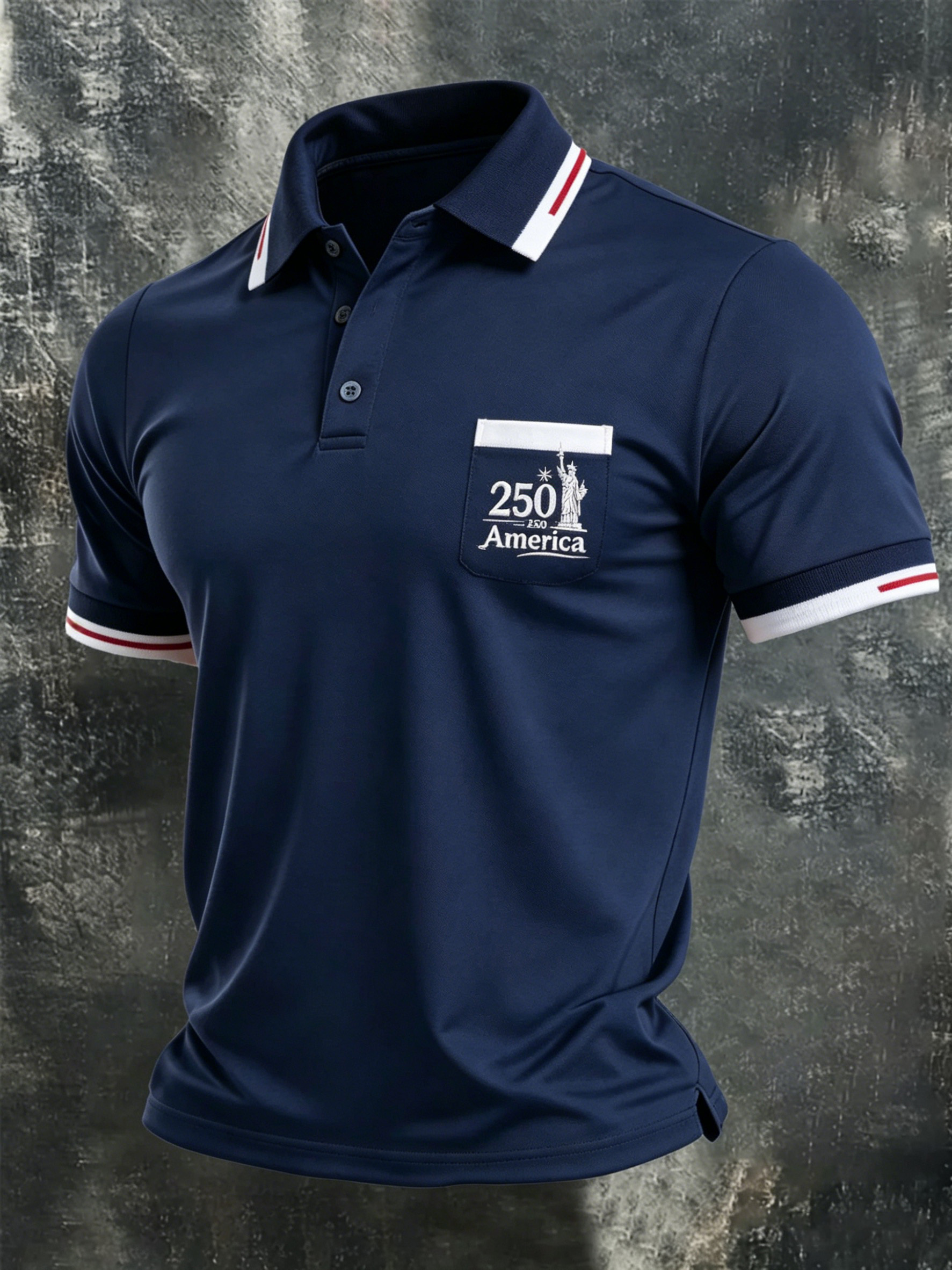 Men's Simple Dark Blue Anniversary Edition Casual Polo Shirt