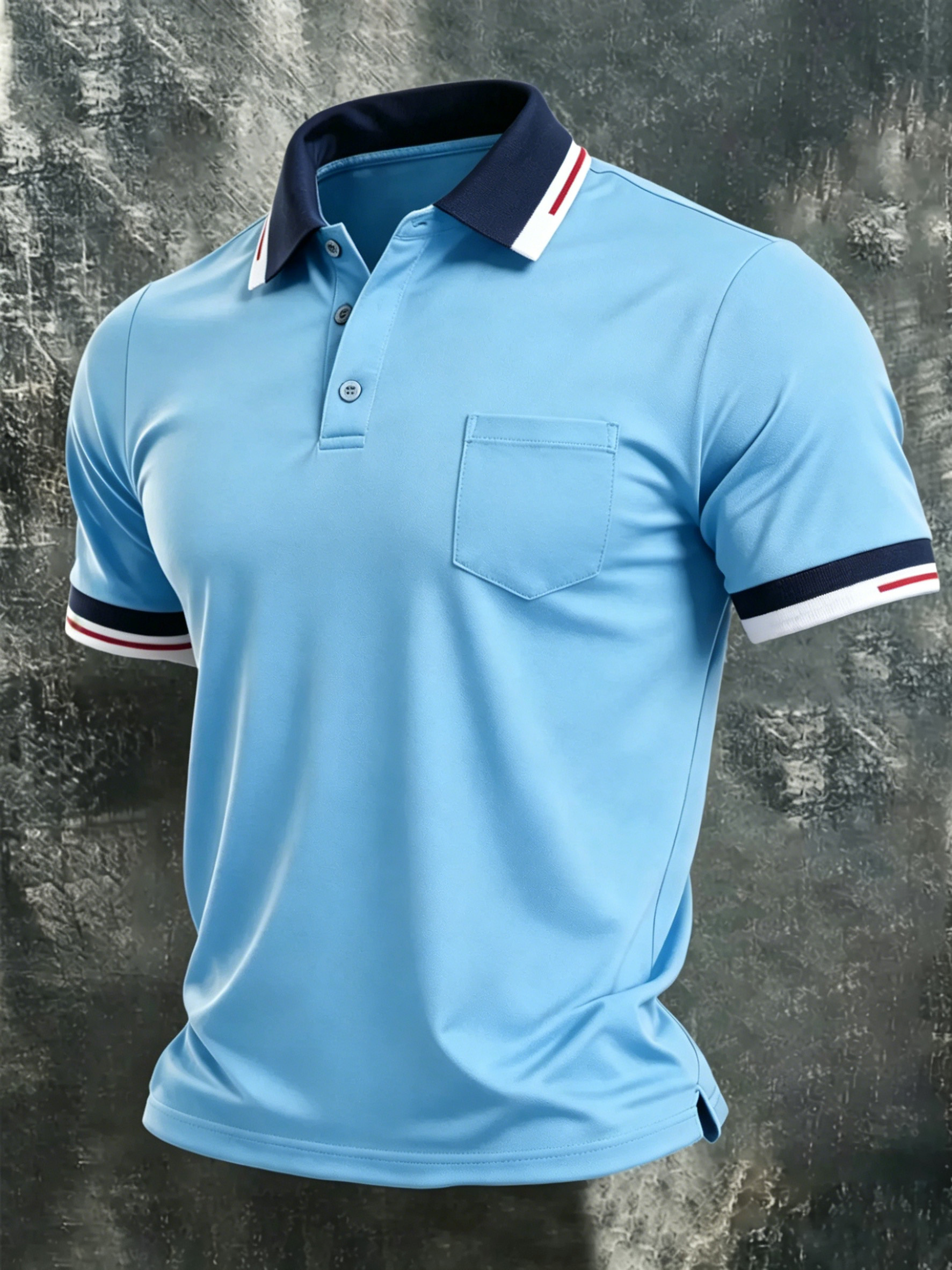 Men's Light Blue Contrast Collar & Pocket Polo
