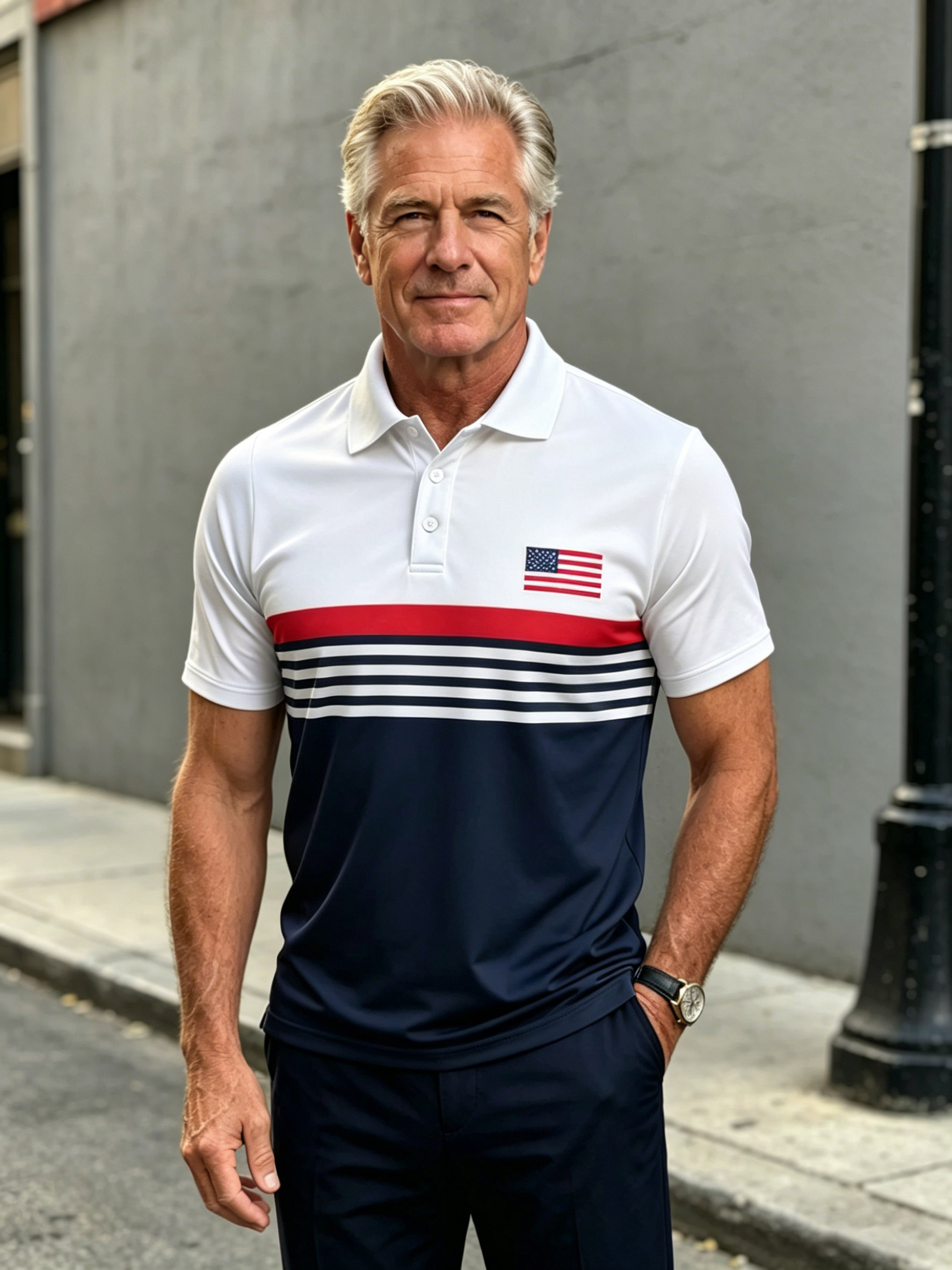 Men's Retro Patriot Color Block Polo Collar Short Sleeve