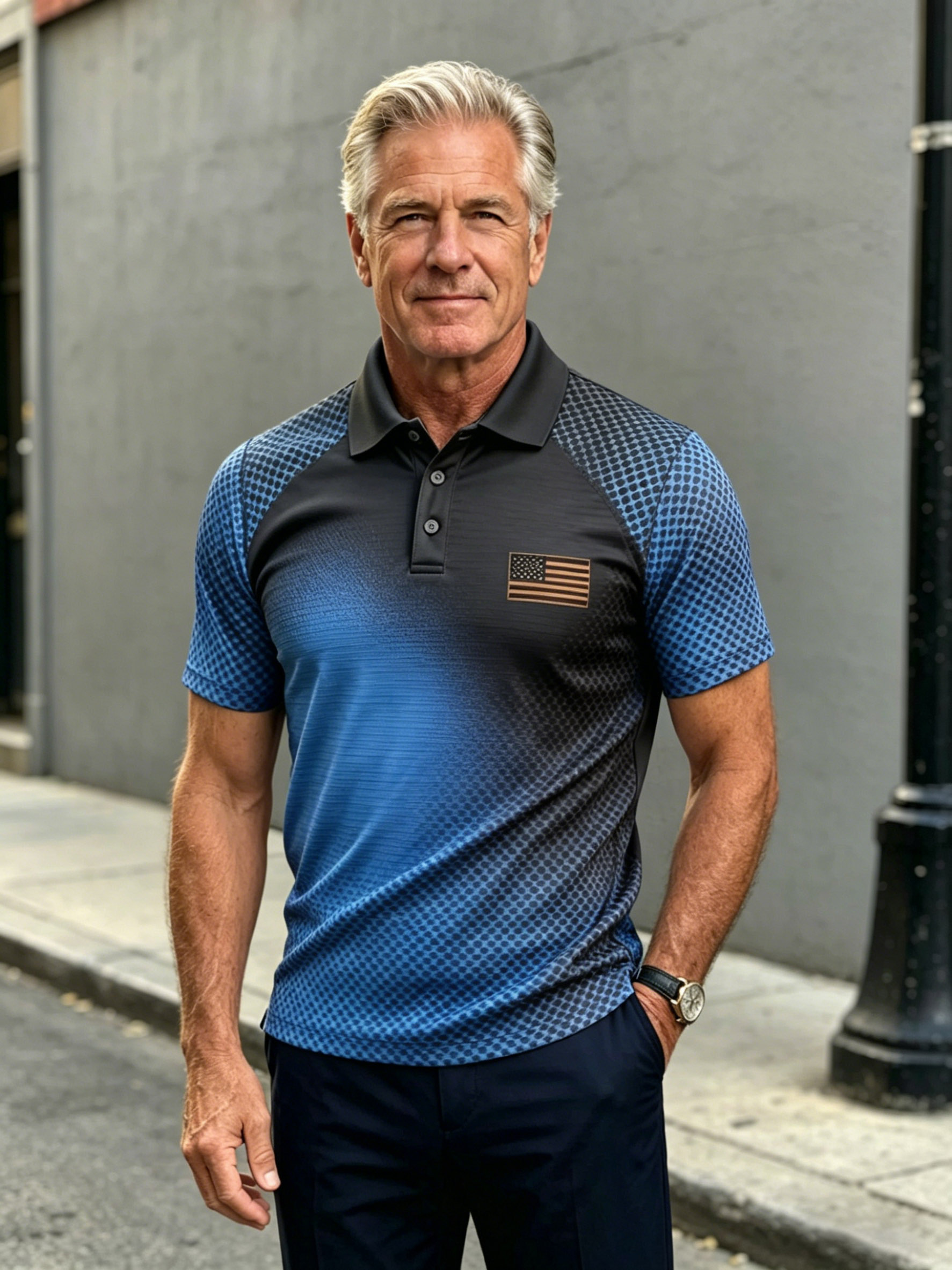 Men's Retro Patriotic Color-Block Short-Sleeve Polo Shirt