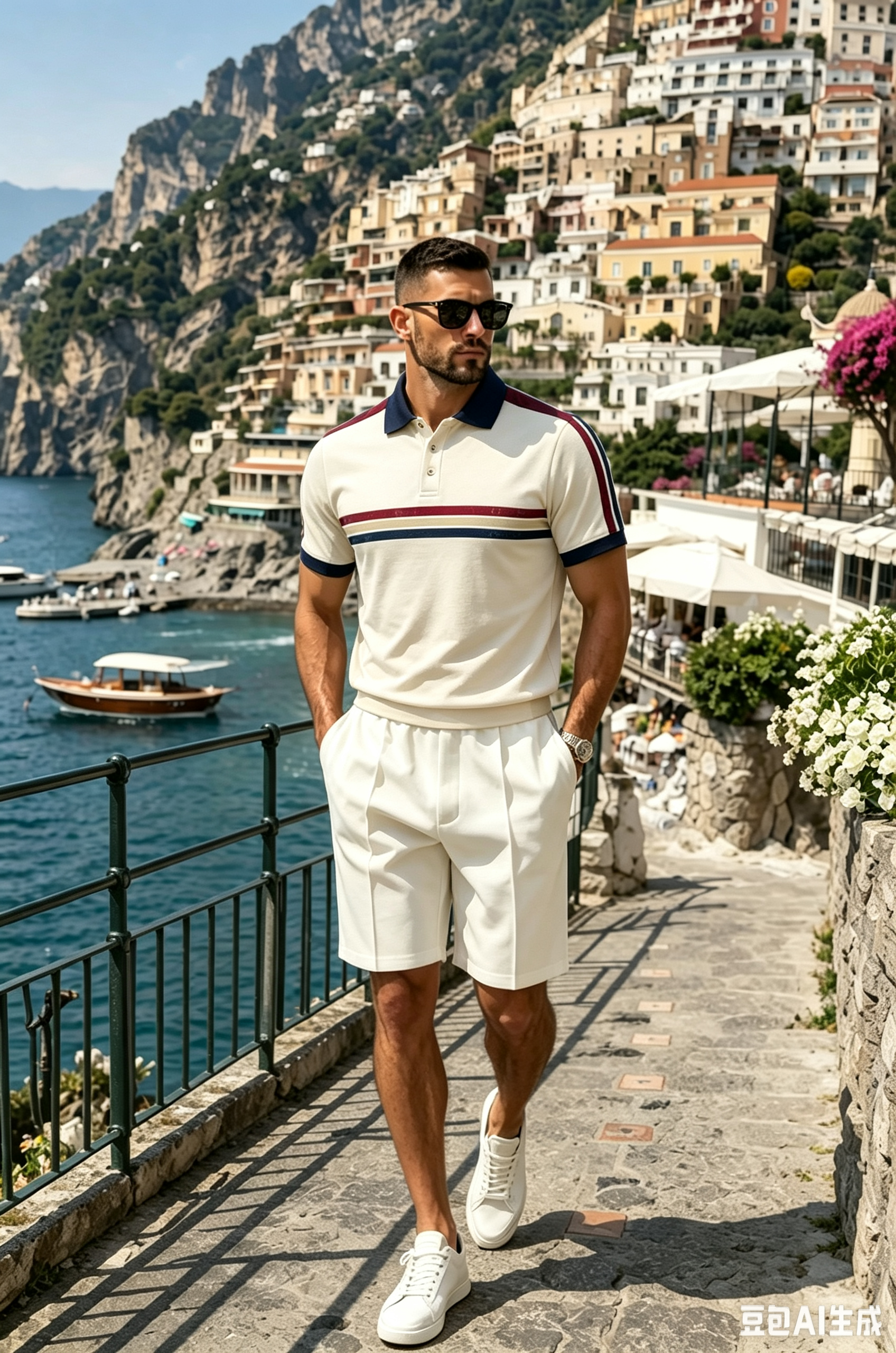 Men's White Contrast Stripe Short Sleeve Polo Shirt