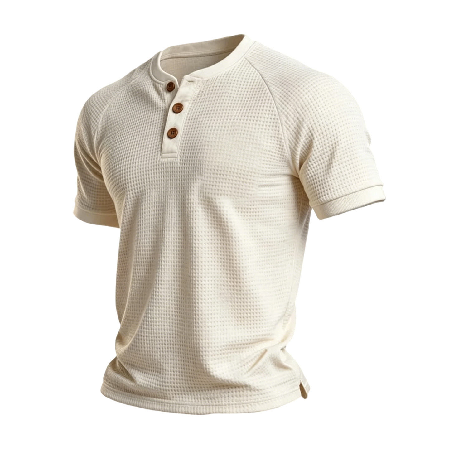 Men's Waffle Knit Henley Shirt, Short Sleeve Casual Button Tee