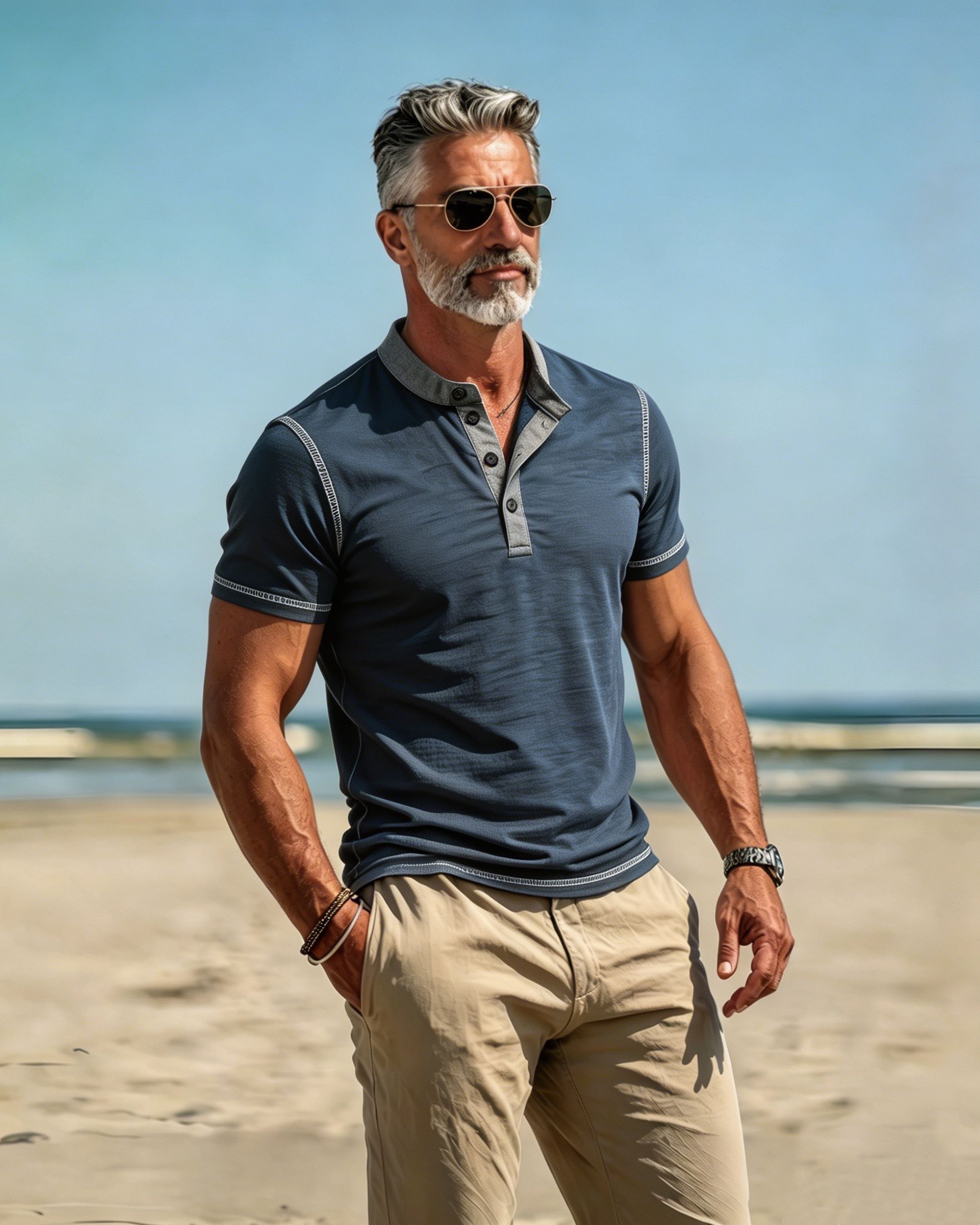 Men's Washed Blue Henley Short Sleeve T-Shirt