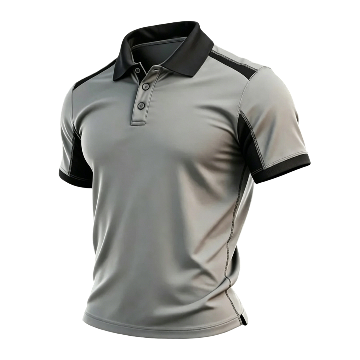 Men's Grey & Black Color Block Polo Shirt