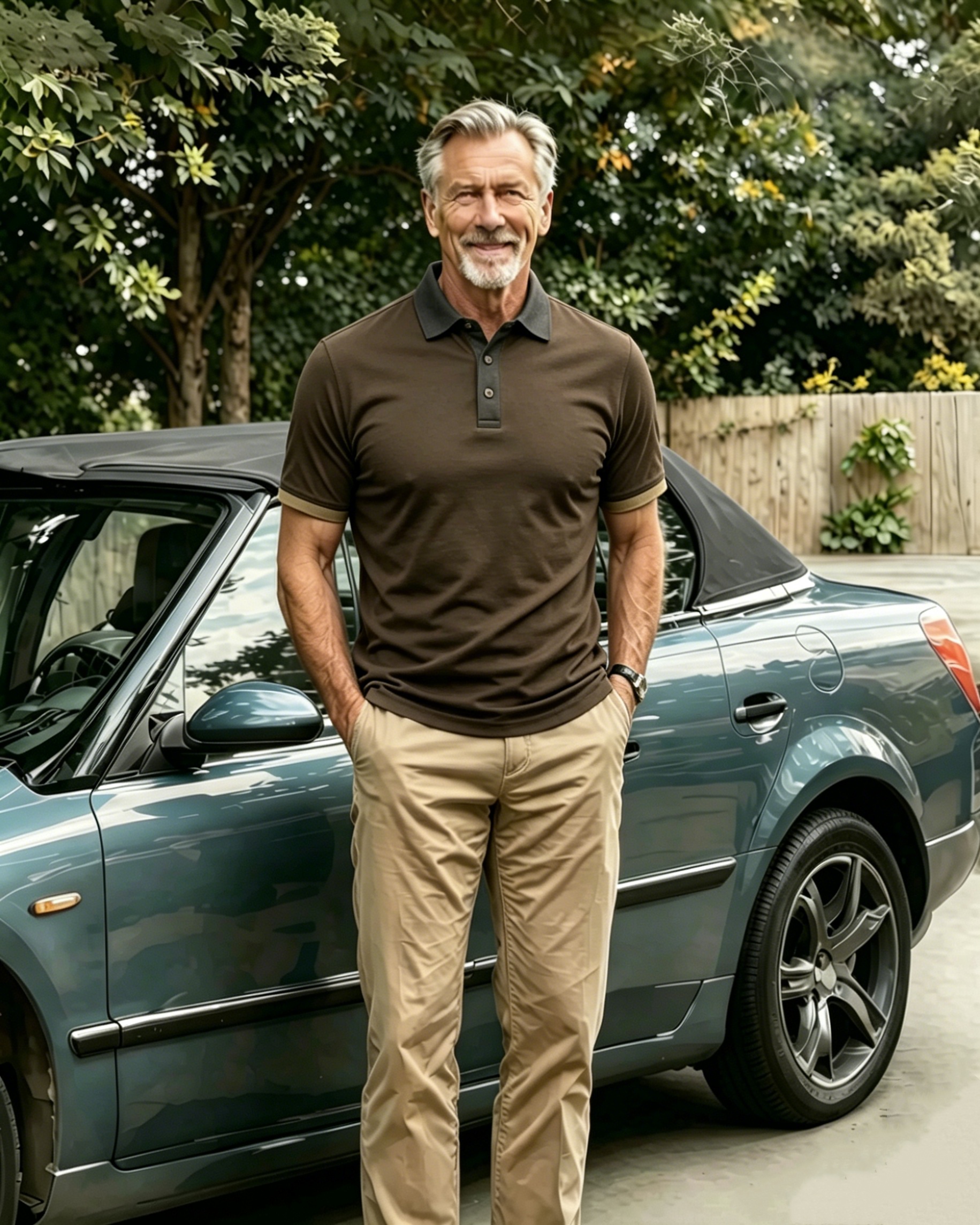 Brown Dark Grey Collar Two-Tone Cuff Collared Polo Shirt