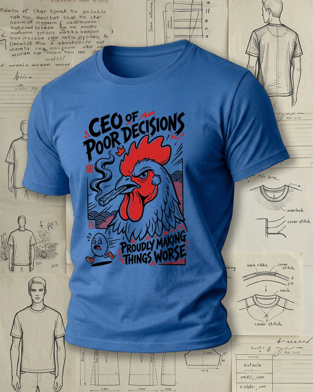 Smoking Rooster Print Street Cool Unisex T-Shirt