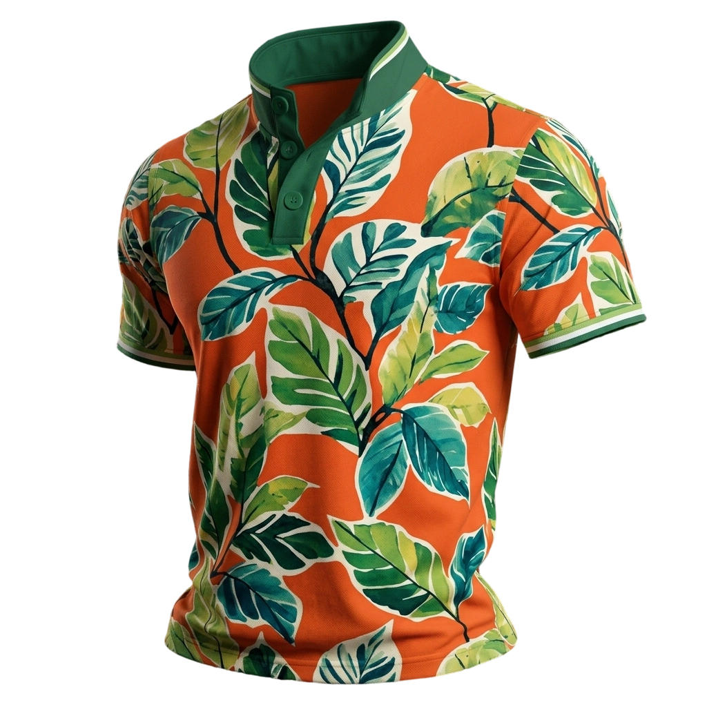 Men’s Summer Botanical Print Polo Shirt