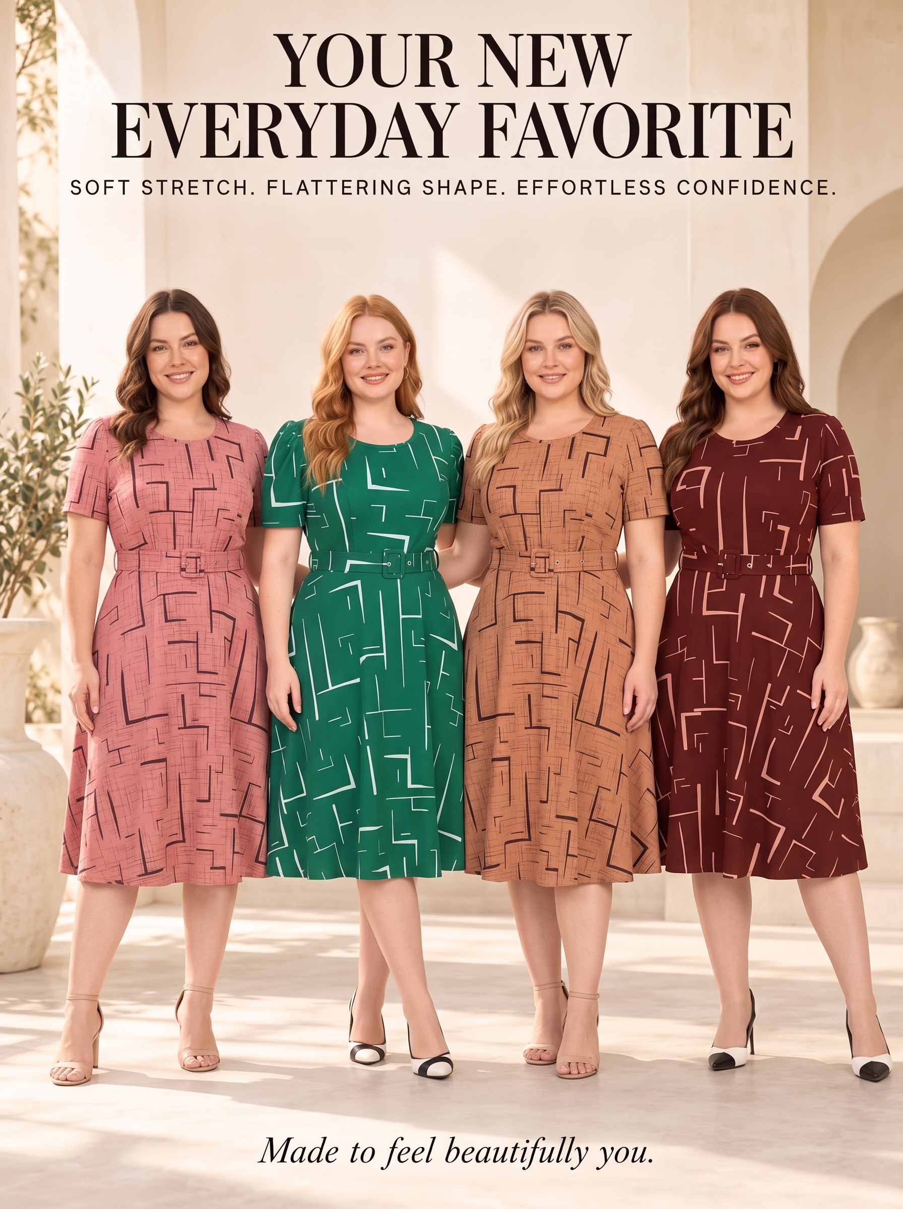 Everyday Art Abstract Print Belted Midi Dress