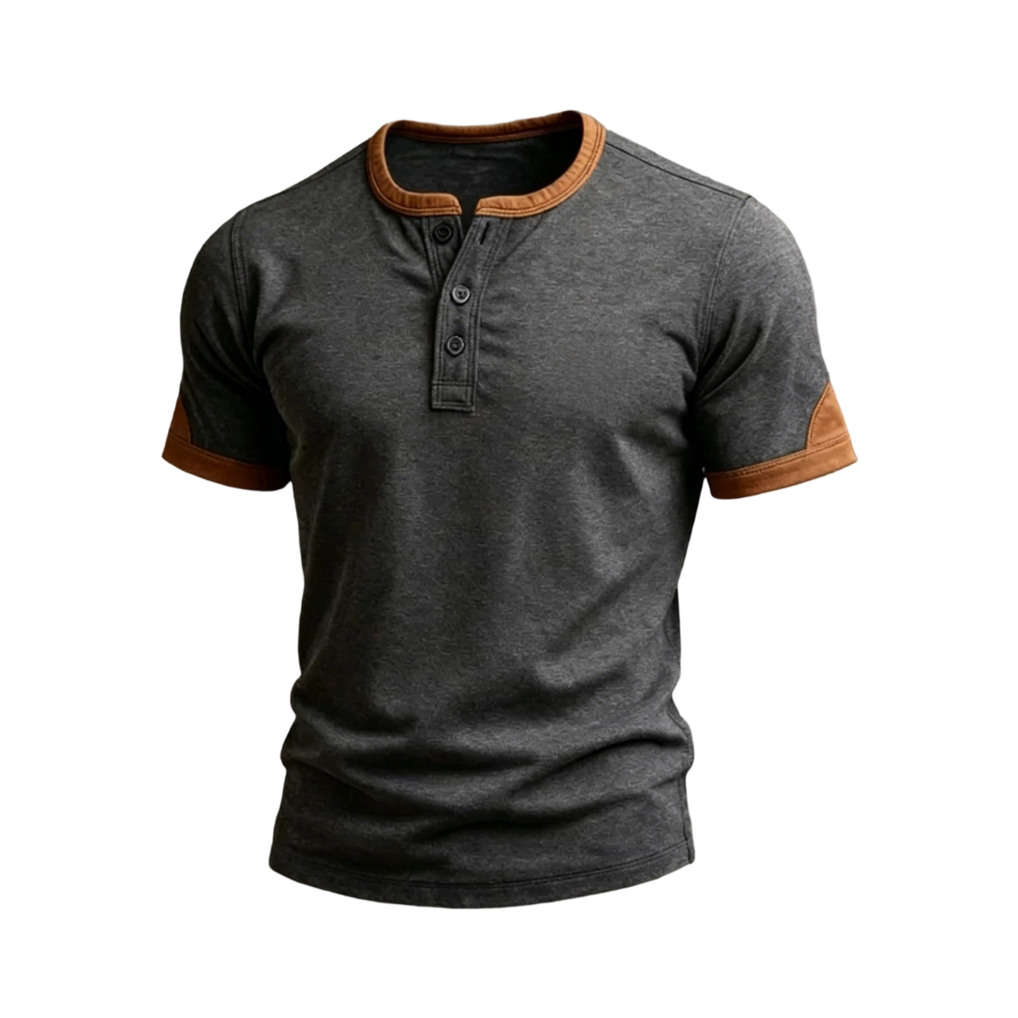 Men's Charcoal Henley T-Shirt with Tan Trim Accents