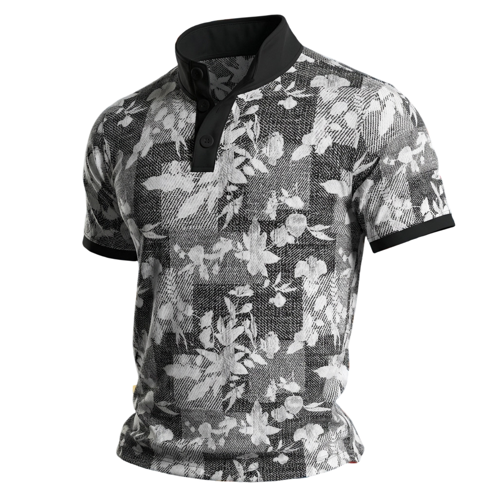 Patchwork Floral Pattern Men’s Short Sleeve Polo