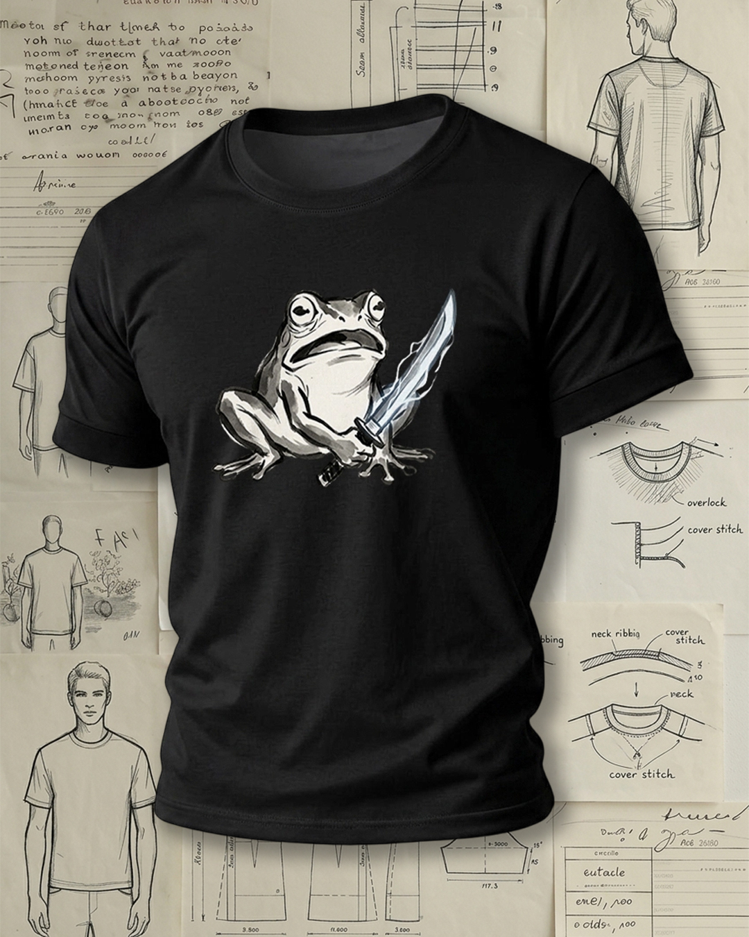 Frog with Sword Print Retro Cool Unisex T-Shirt