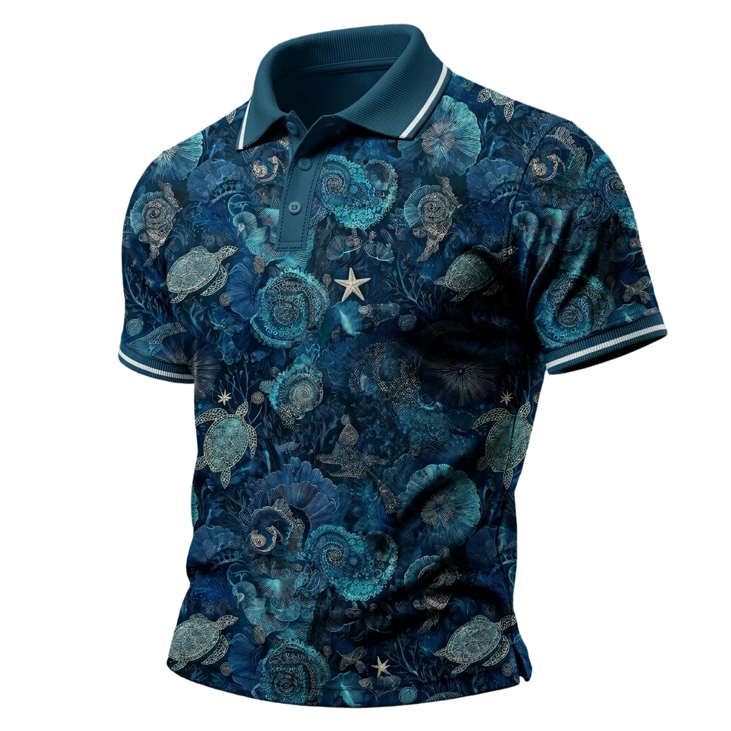 Men’s Casual Sea Turtle Themed Collared Tee