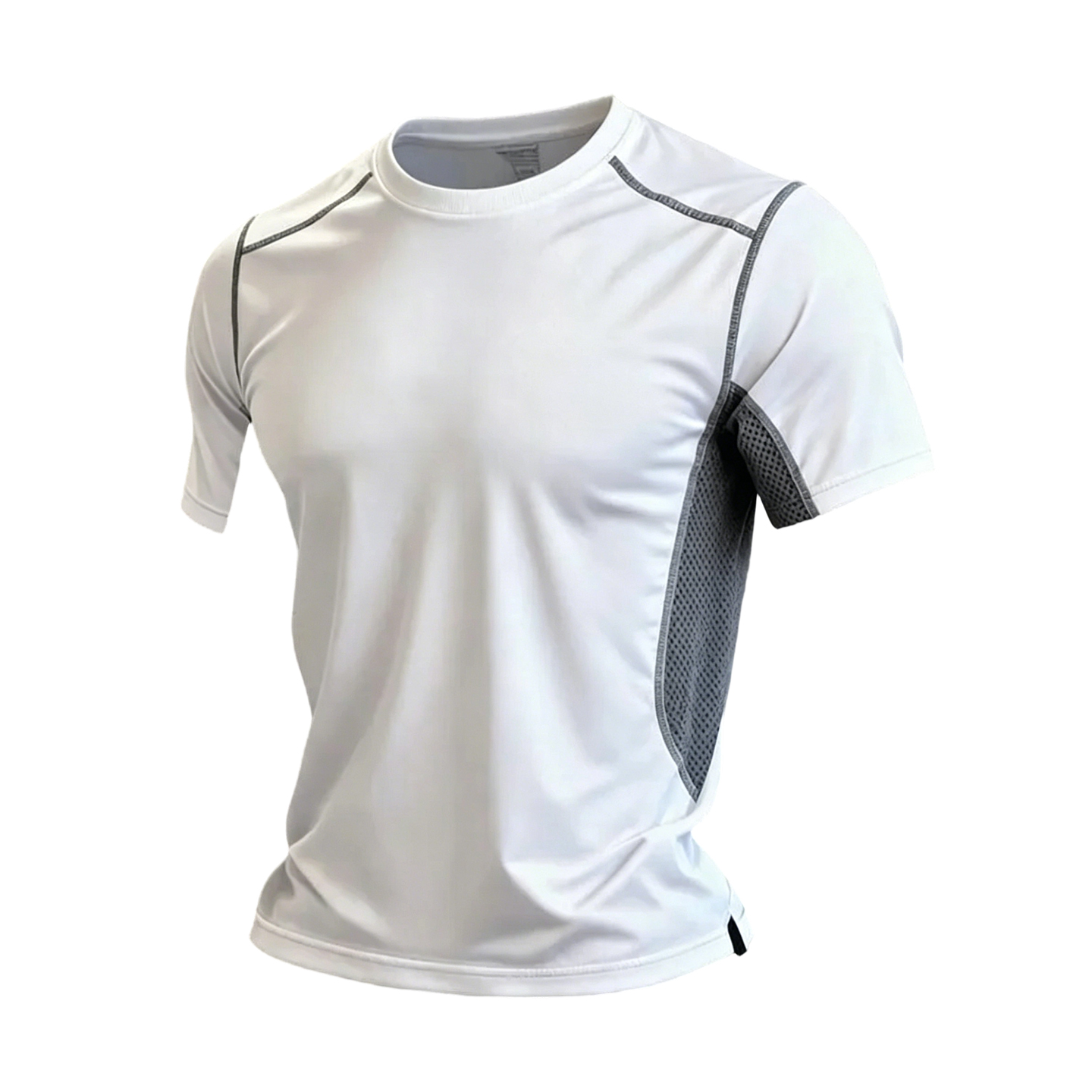 Men's White Mesh Panel Short Sleeve Crew Neck T-Shirt