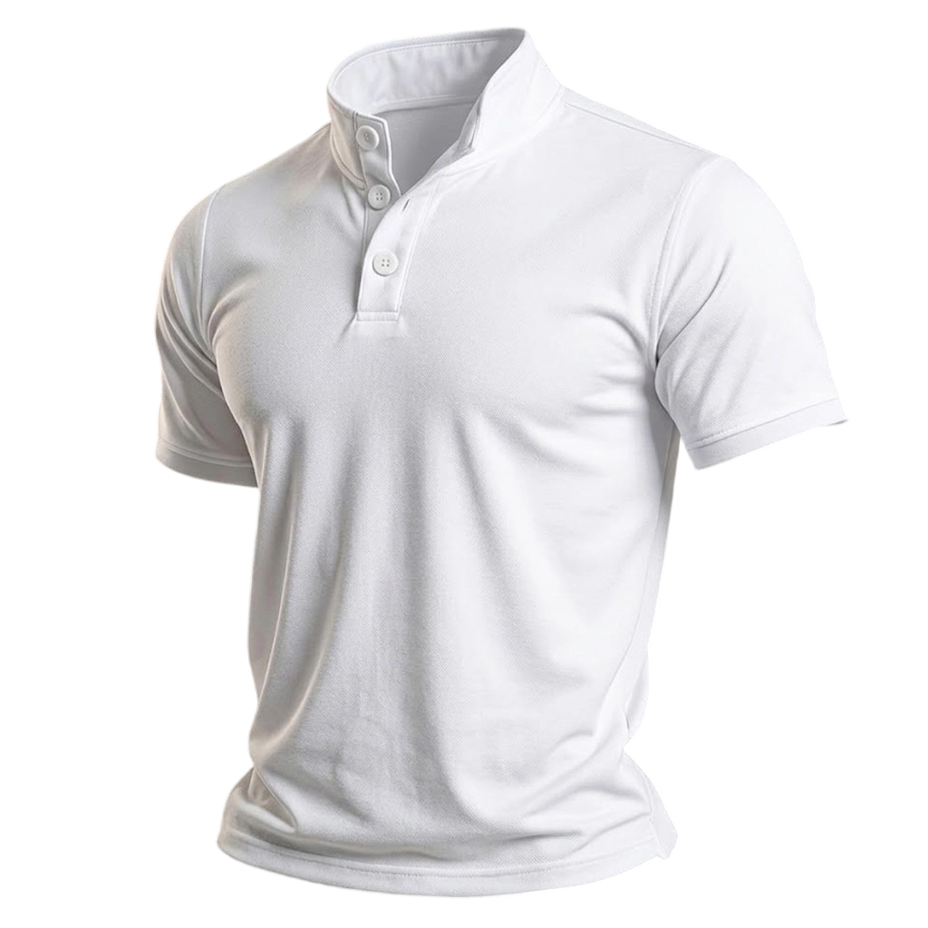 White Stand Collar Men’s Polo Shirt