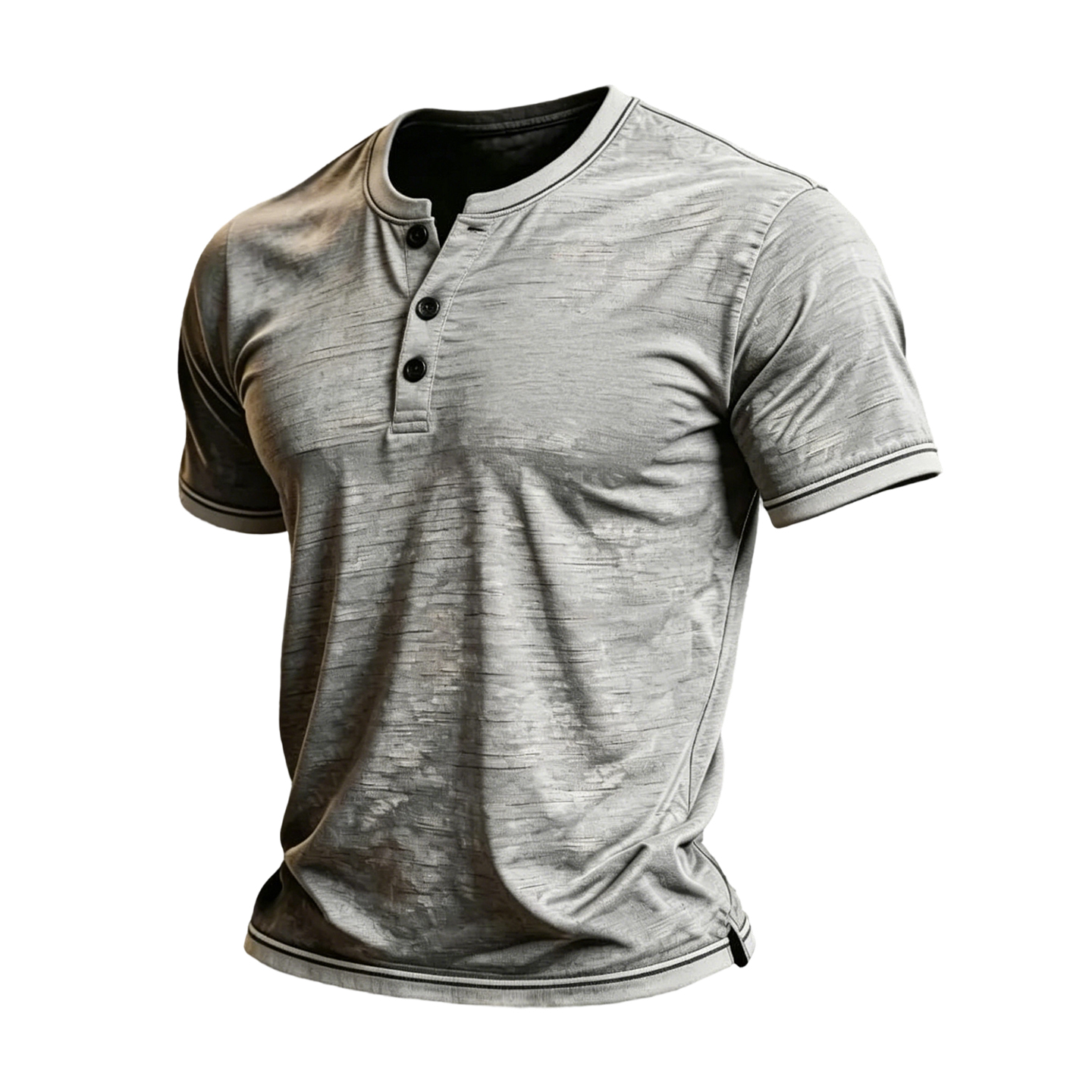 Men's Light Grey Slub Henley Short Sleeve T-Shirt