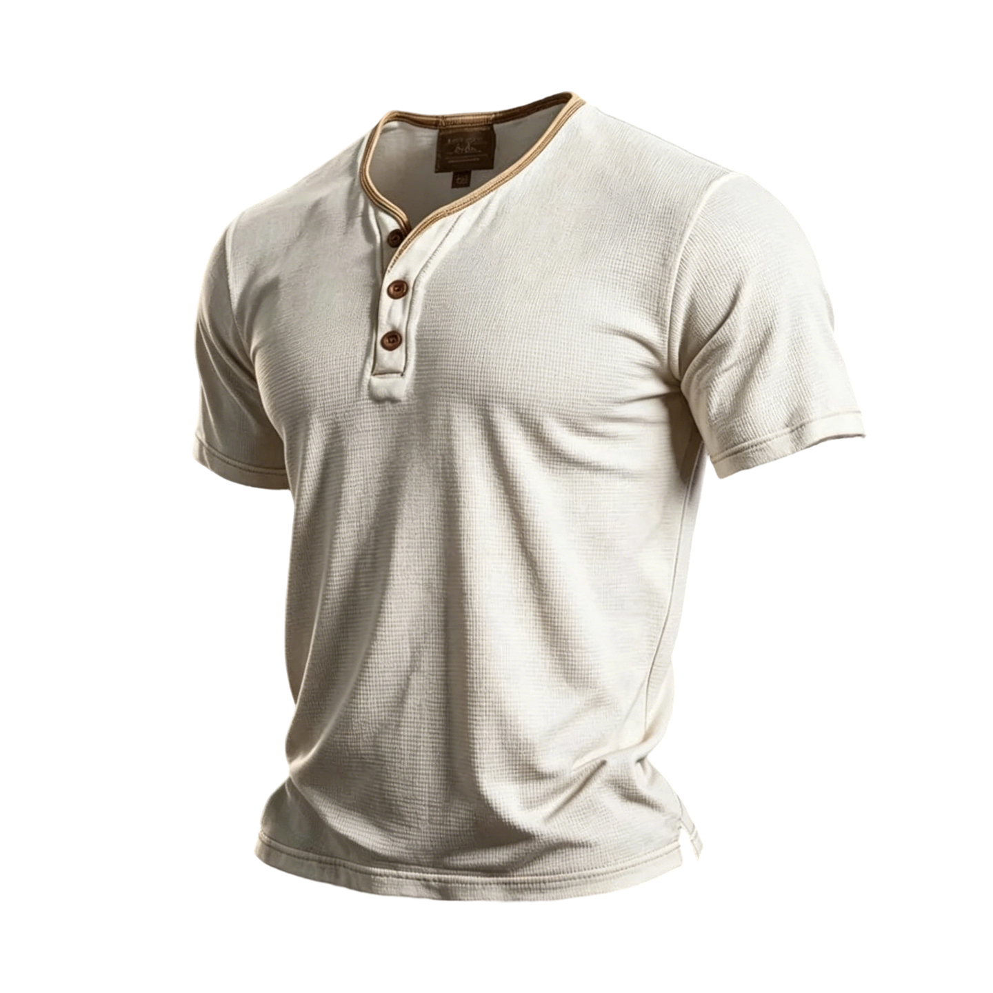 Men's Off-White Waffle Knit Henley Short Sleeve T-Shirt