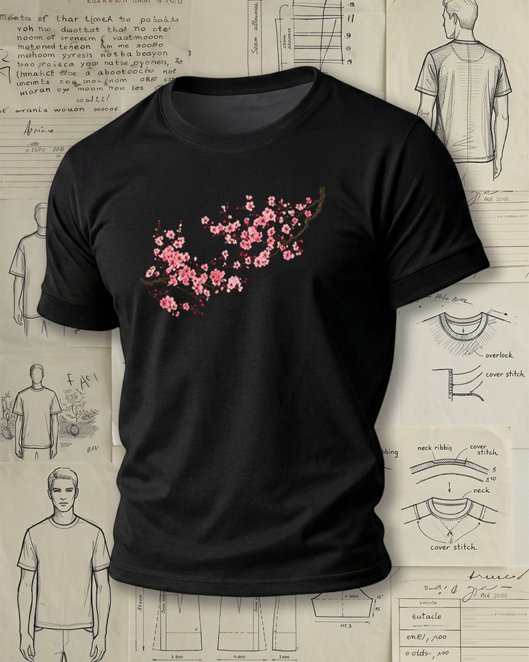 Blooming Peach Blossom Print Chinese Style Fresh Unisex T-Shirt