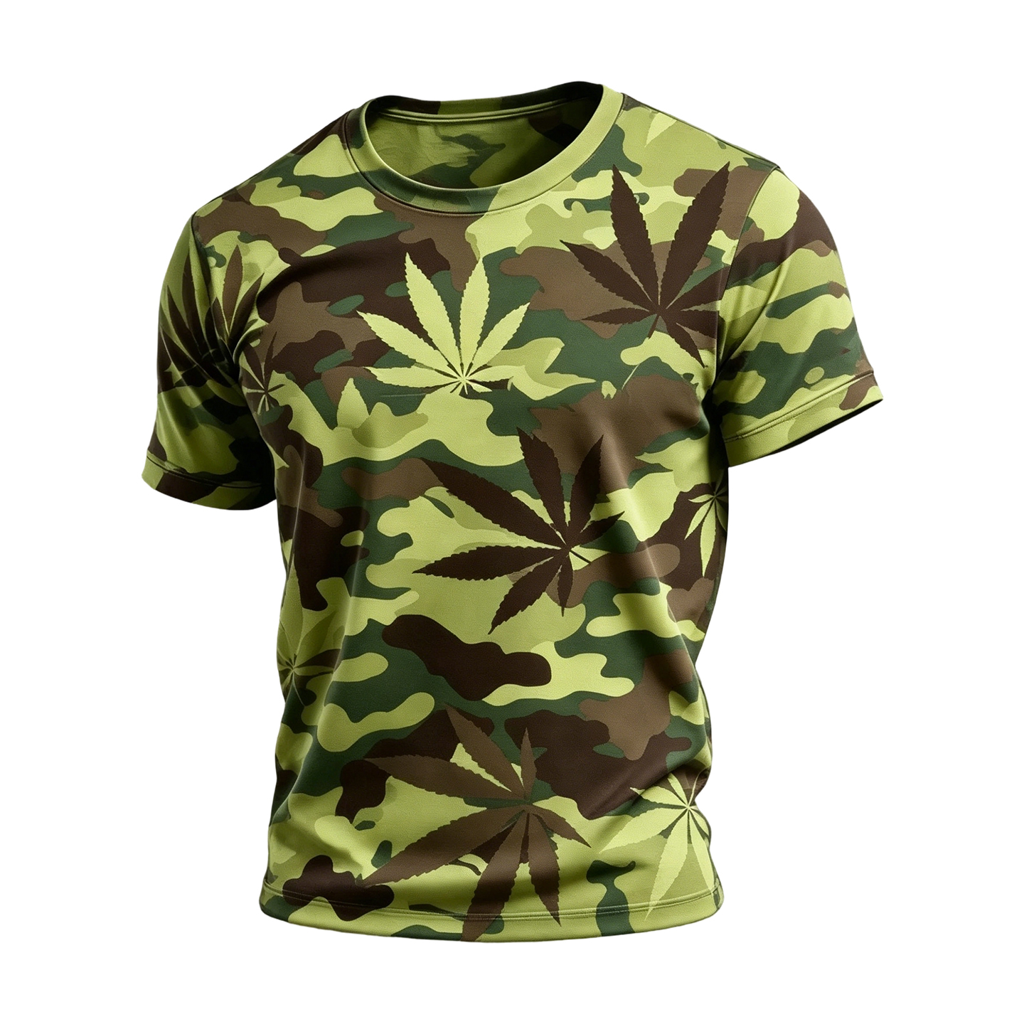 Green Camouflage Leaf Pattern Tee for Men