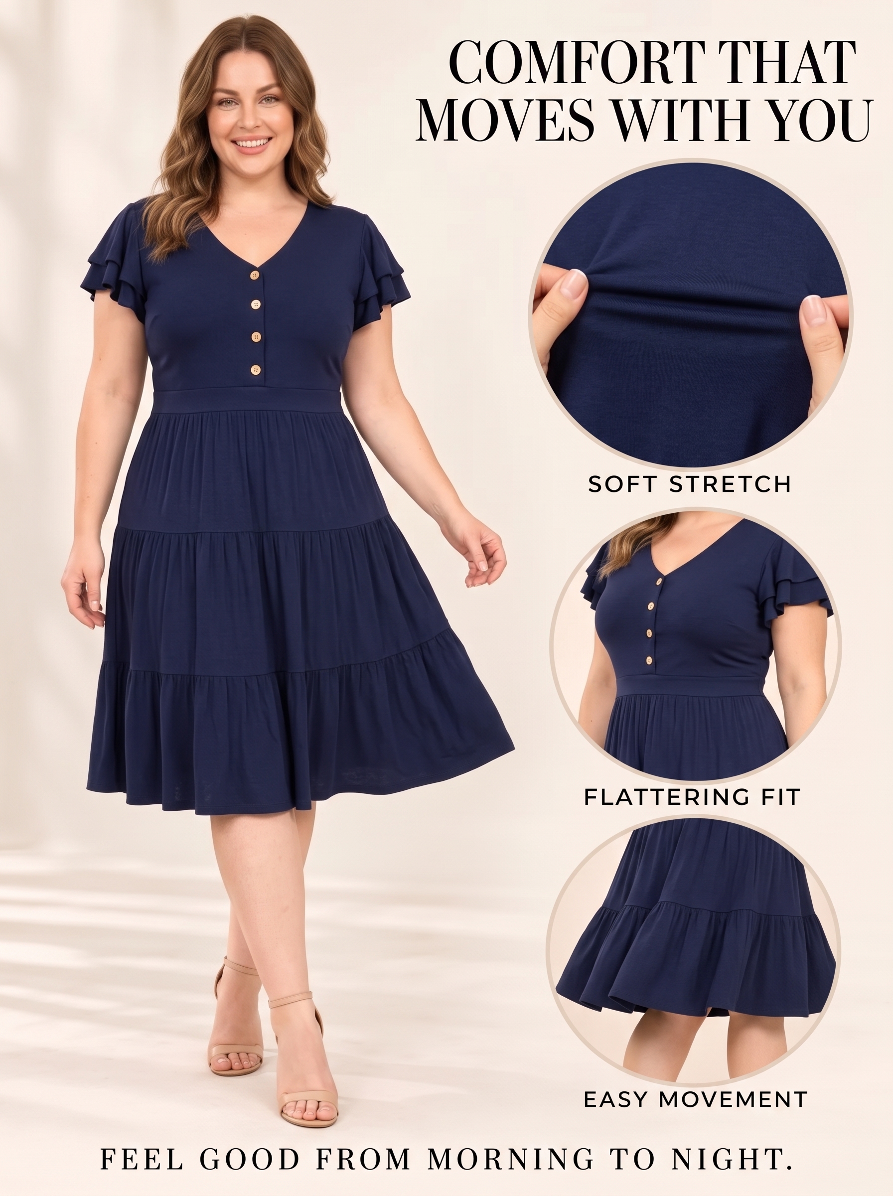 Everyday Button-Front Tiered Midi Dress