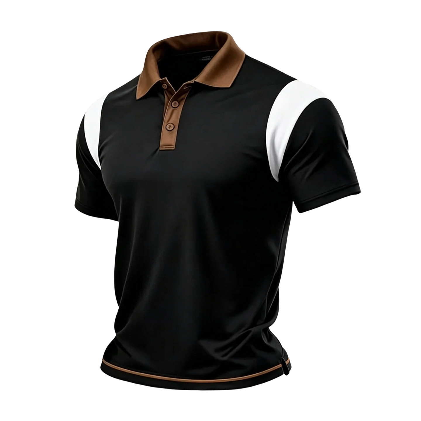 Men's Black Polo Shirt with Brown & White Color Block