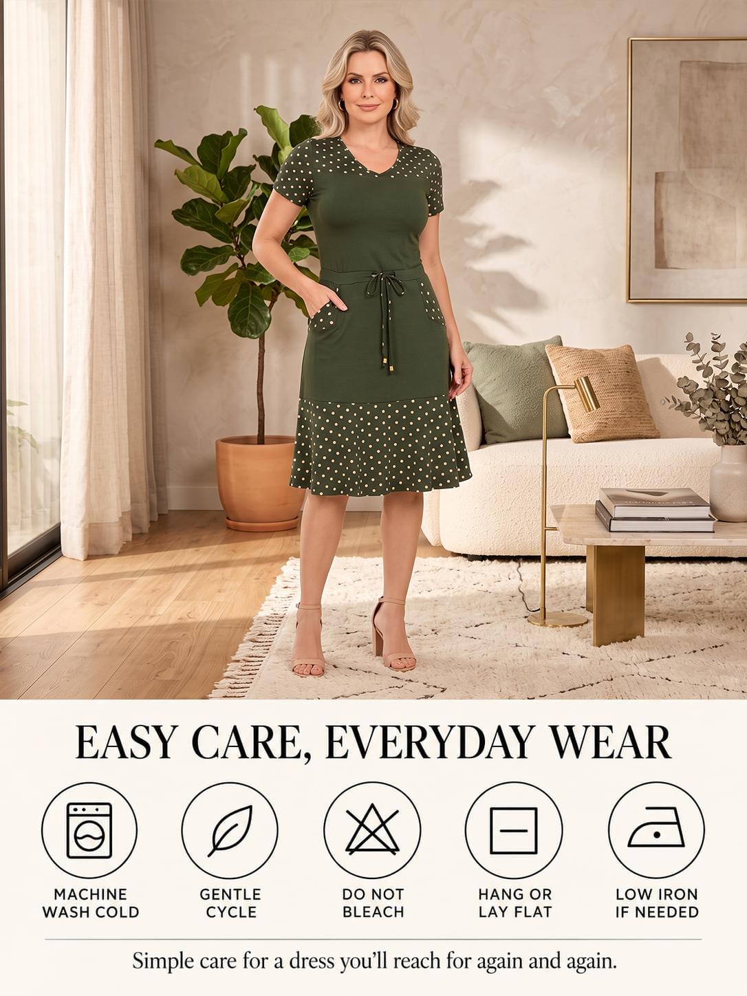 Women's Vintage V Neck Polka Dot Panel Short Sleeve Tie Waist Pocket Swing Midi Dress