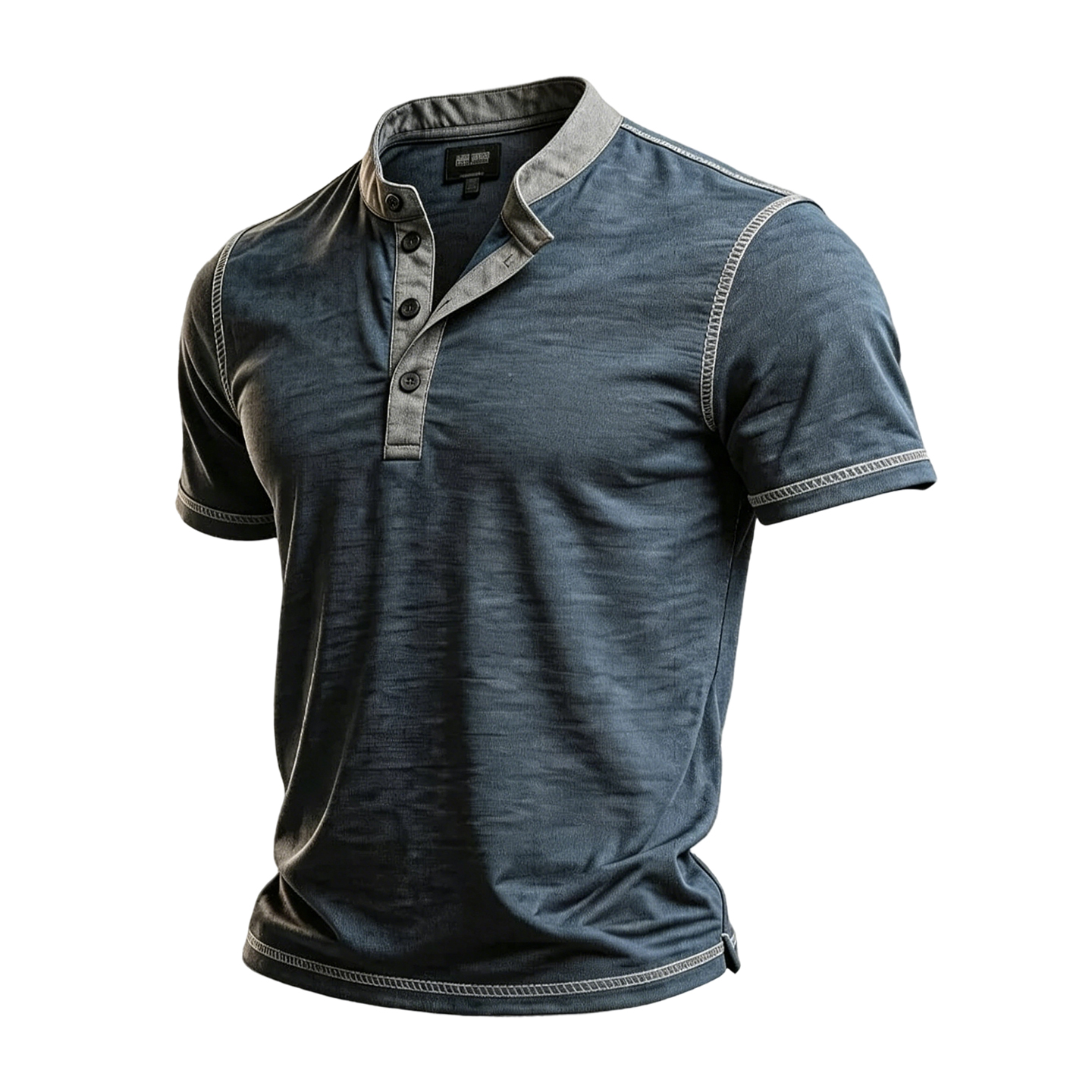 Men's Washed Blue Henley Short Sleeve T-Shirt