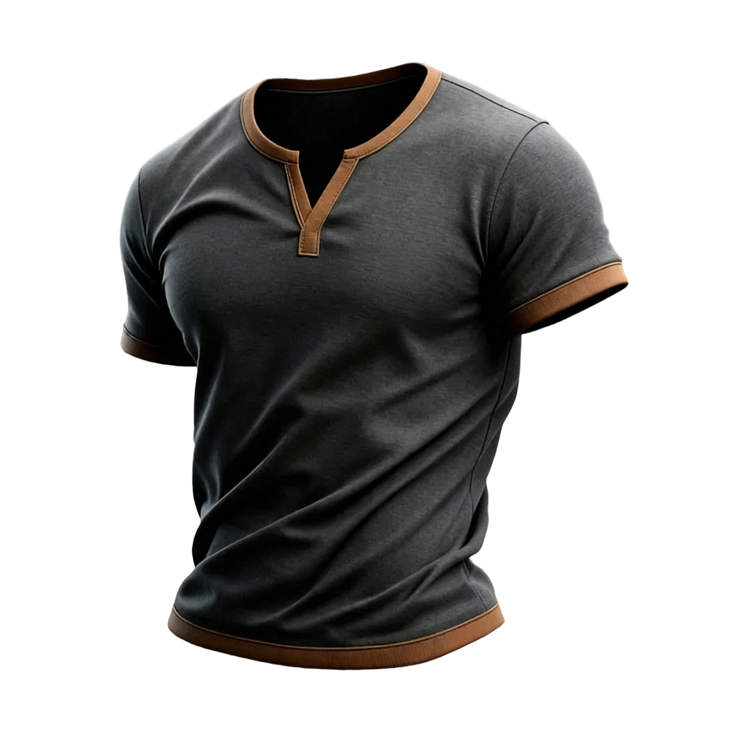Men's Heather Gray Notch Neck Short Sleeve T-Shirt with Tan Trim