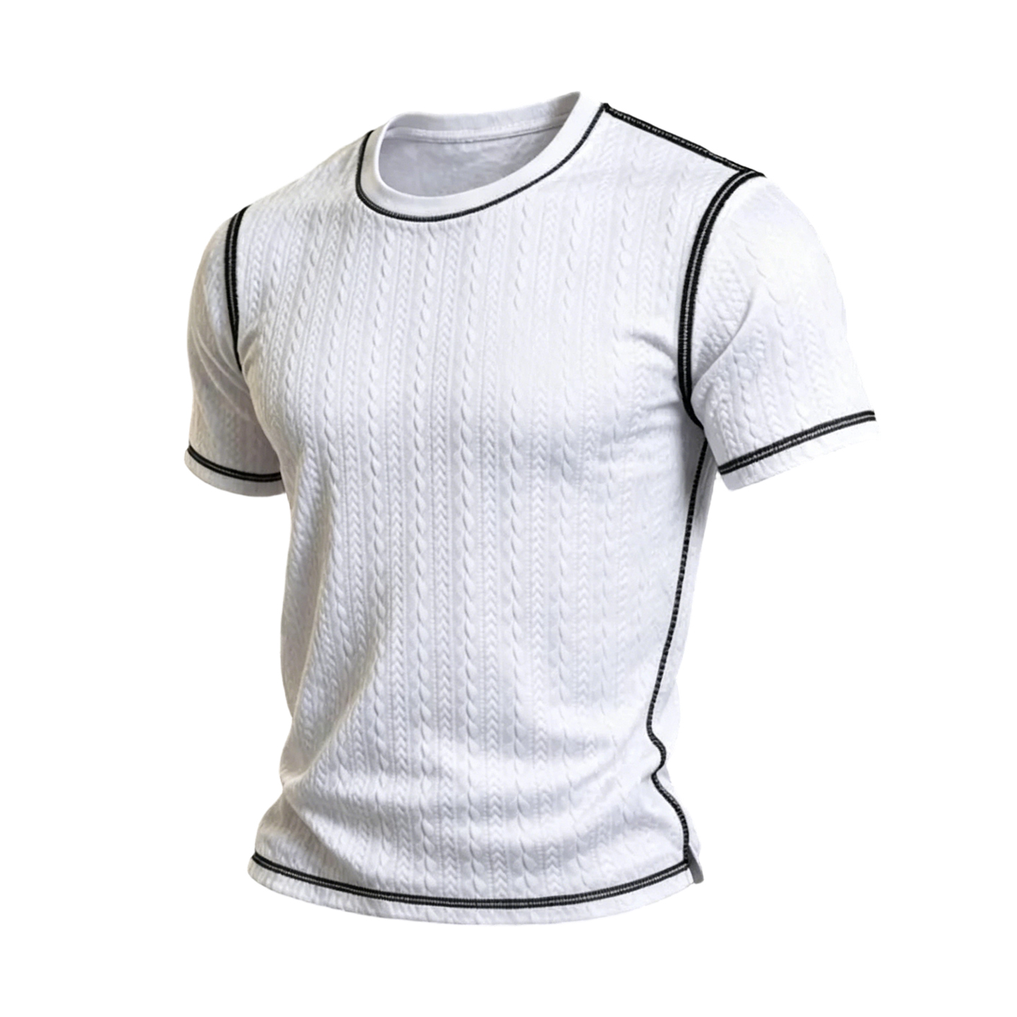 Casual Everyday Short Sleeve Crew Neck Shirt with Cable Pattern