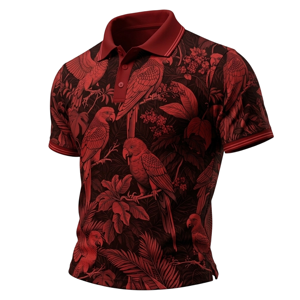 Men’s Parrot Print Short Sleeve Polo Shirt