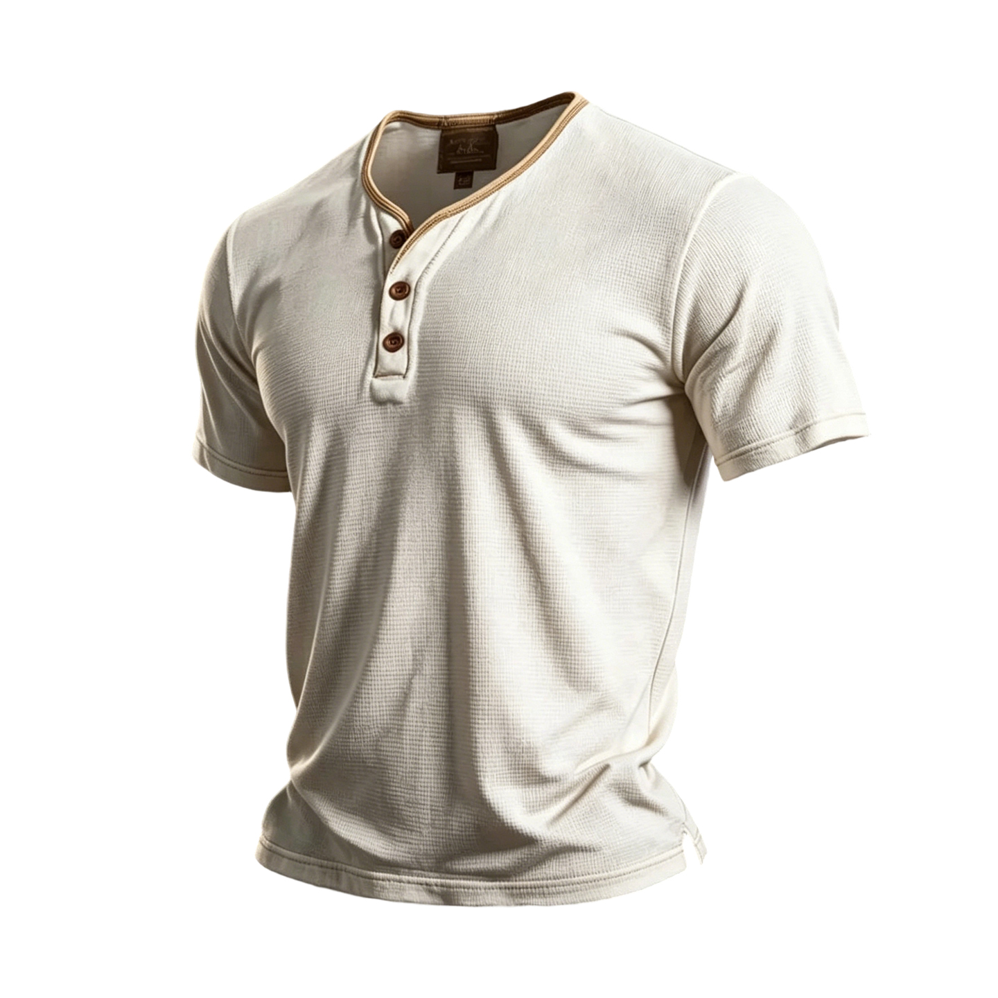 Men's Beige Waffle Knit Henley Short Sleeve T-Shirt