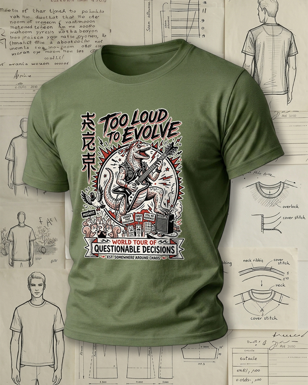 Rockin' Dinosaur Playing Guitar Print Street Cool Unisex T-Shirt
