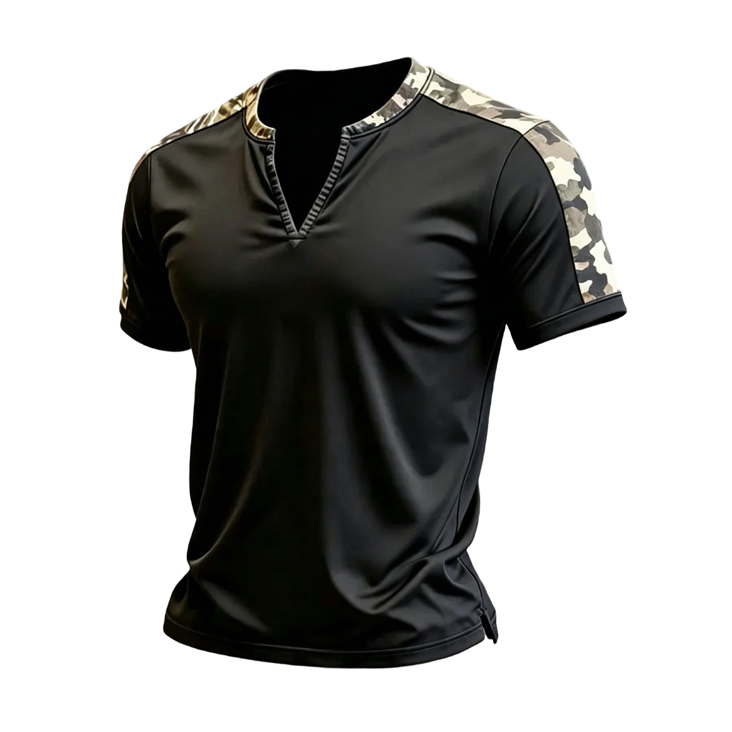 Men's Black & Camo Color Block Henley Shirt