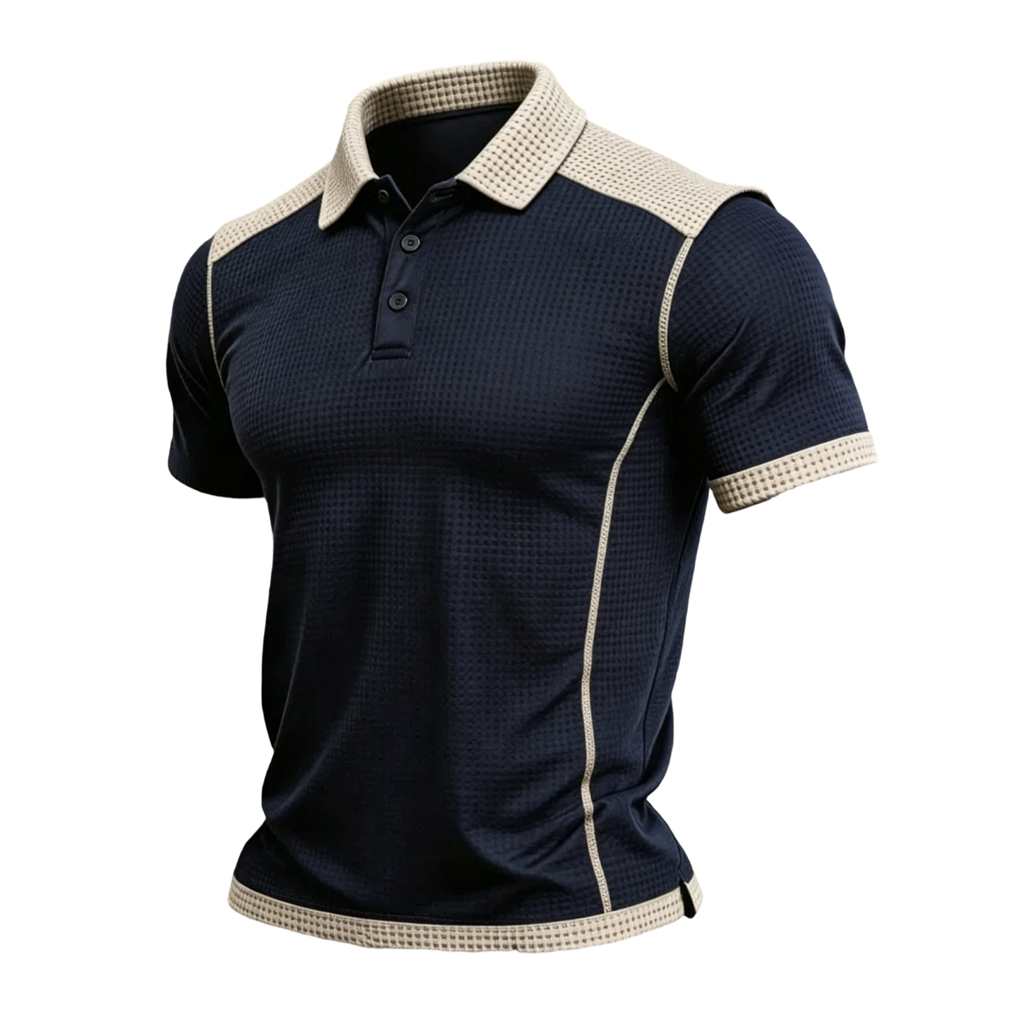 Men's Waffle Knit Textured Color Block Polo Shirt