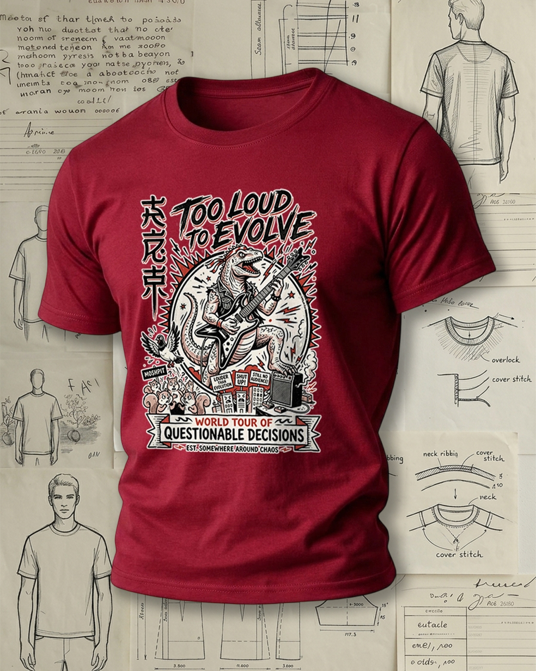 Rockin' Dinosaur Playing Guitar Print Street Cool Unisex T-Shirt