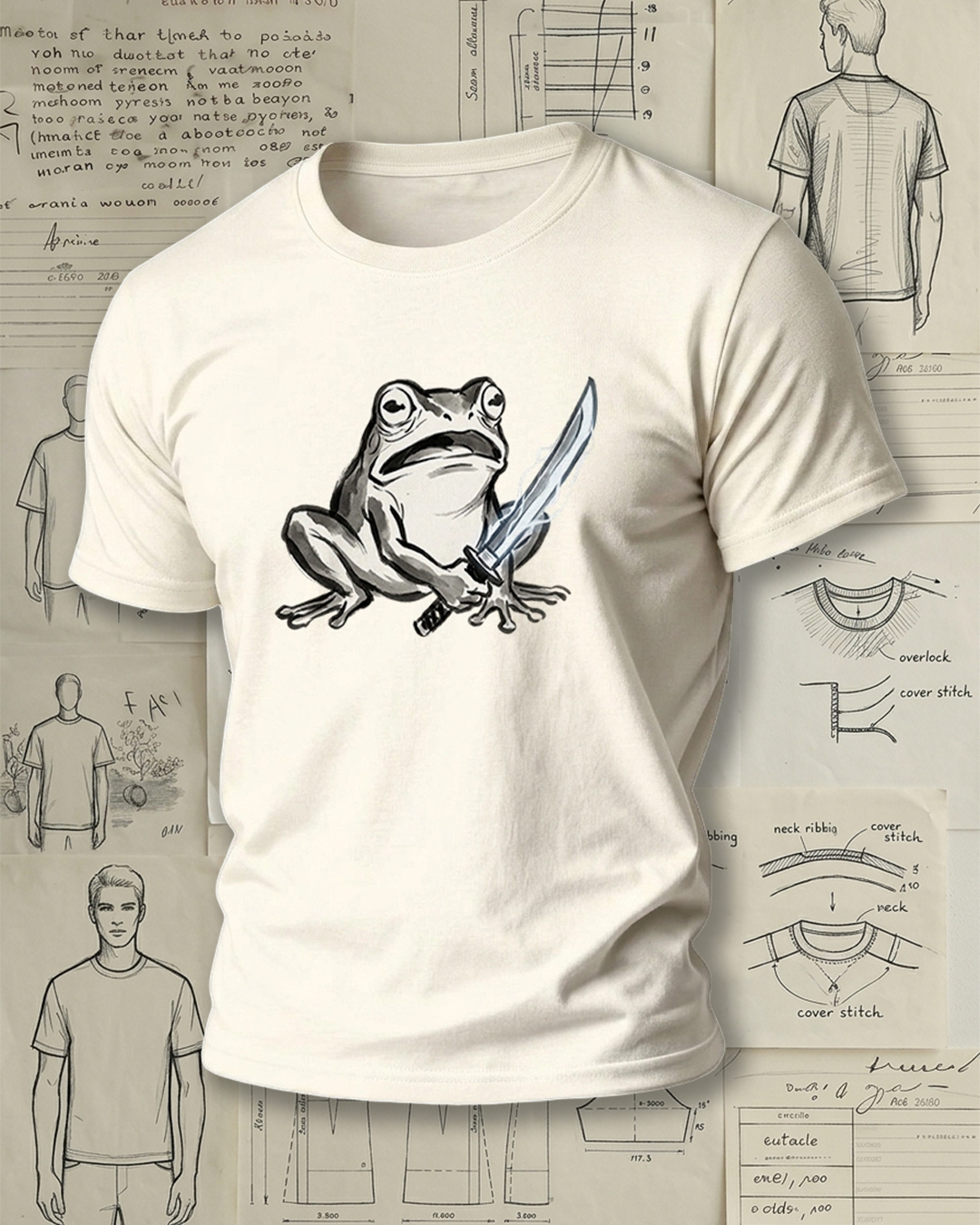 Frog with Sword Print Retro Cool Unisex T-Shirt