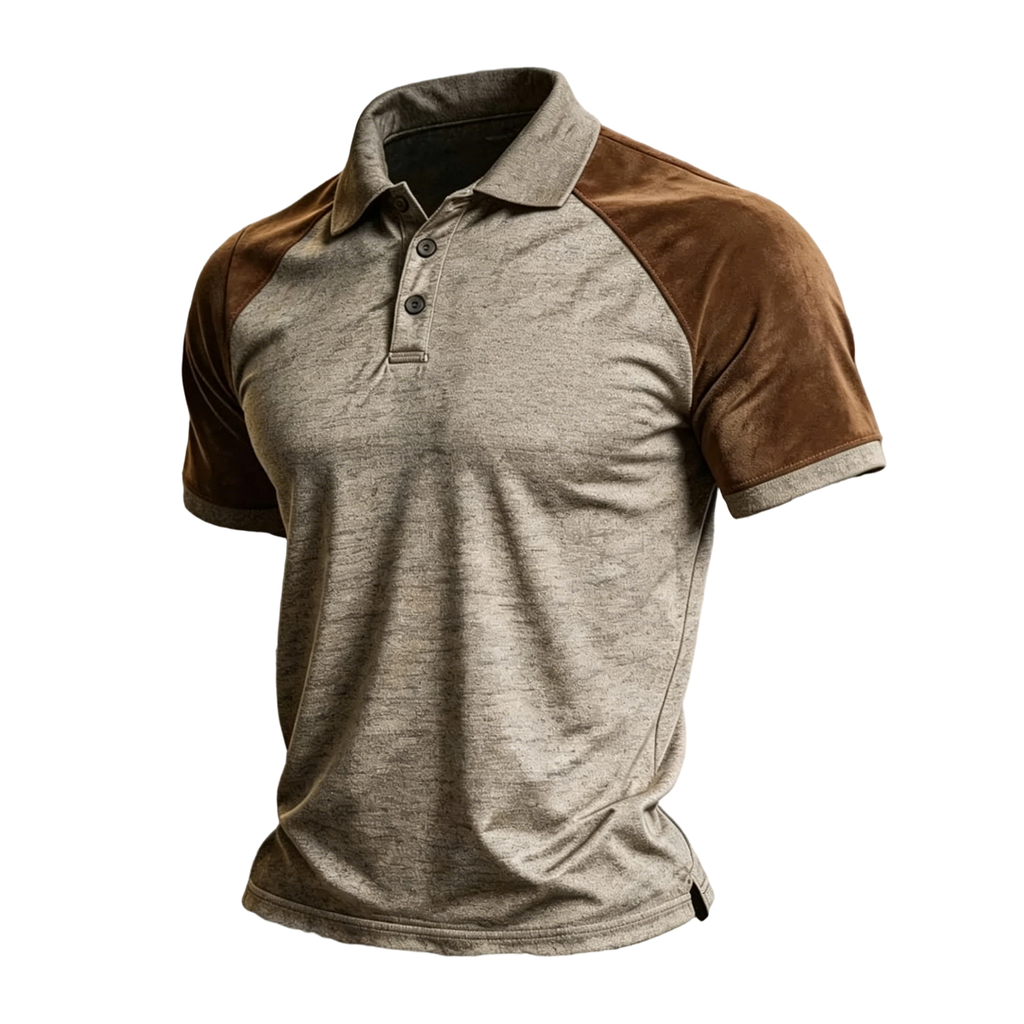Men's Casual Heather Gray with Brown Suede Polo