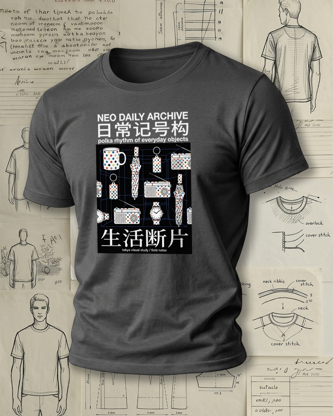 Polka Dot Everyday Objects Print Retro Literary Unisex T-Shirt