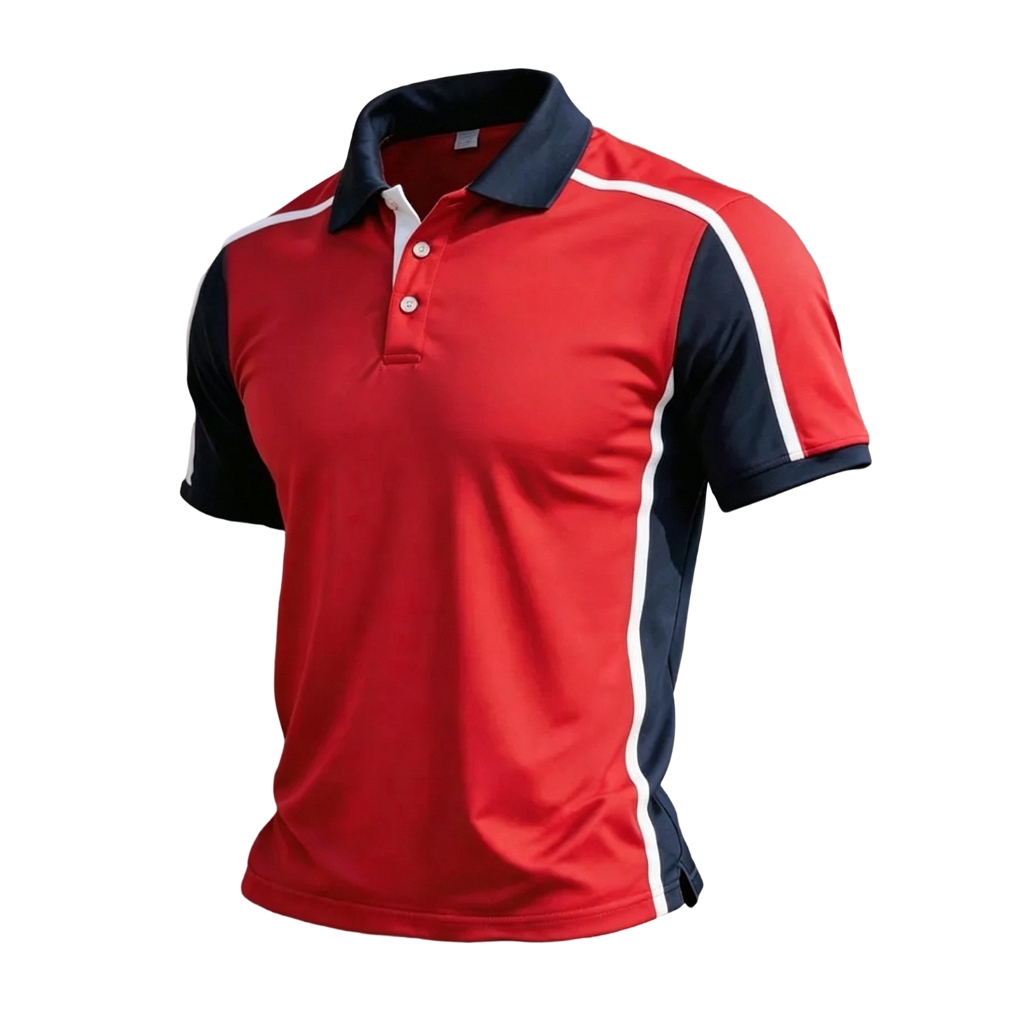 Retro Athletic Red & Navy Striped Short Sleeve Polo
