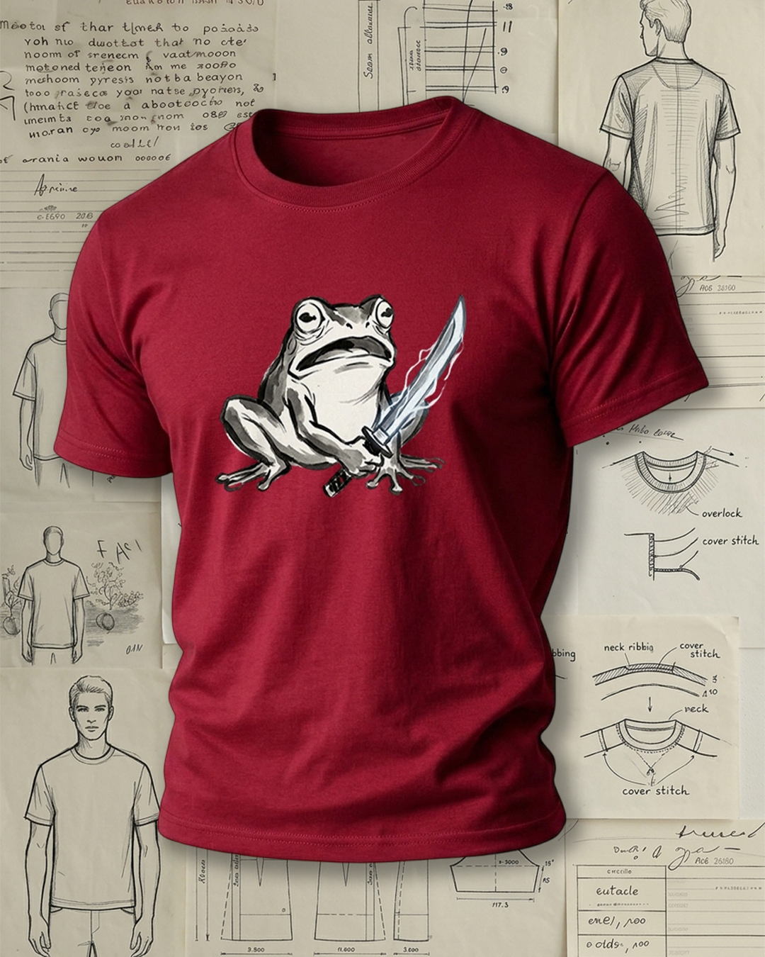 Frog with Sword Print Retro Cool Unisex T-Shirt
