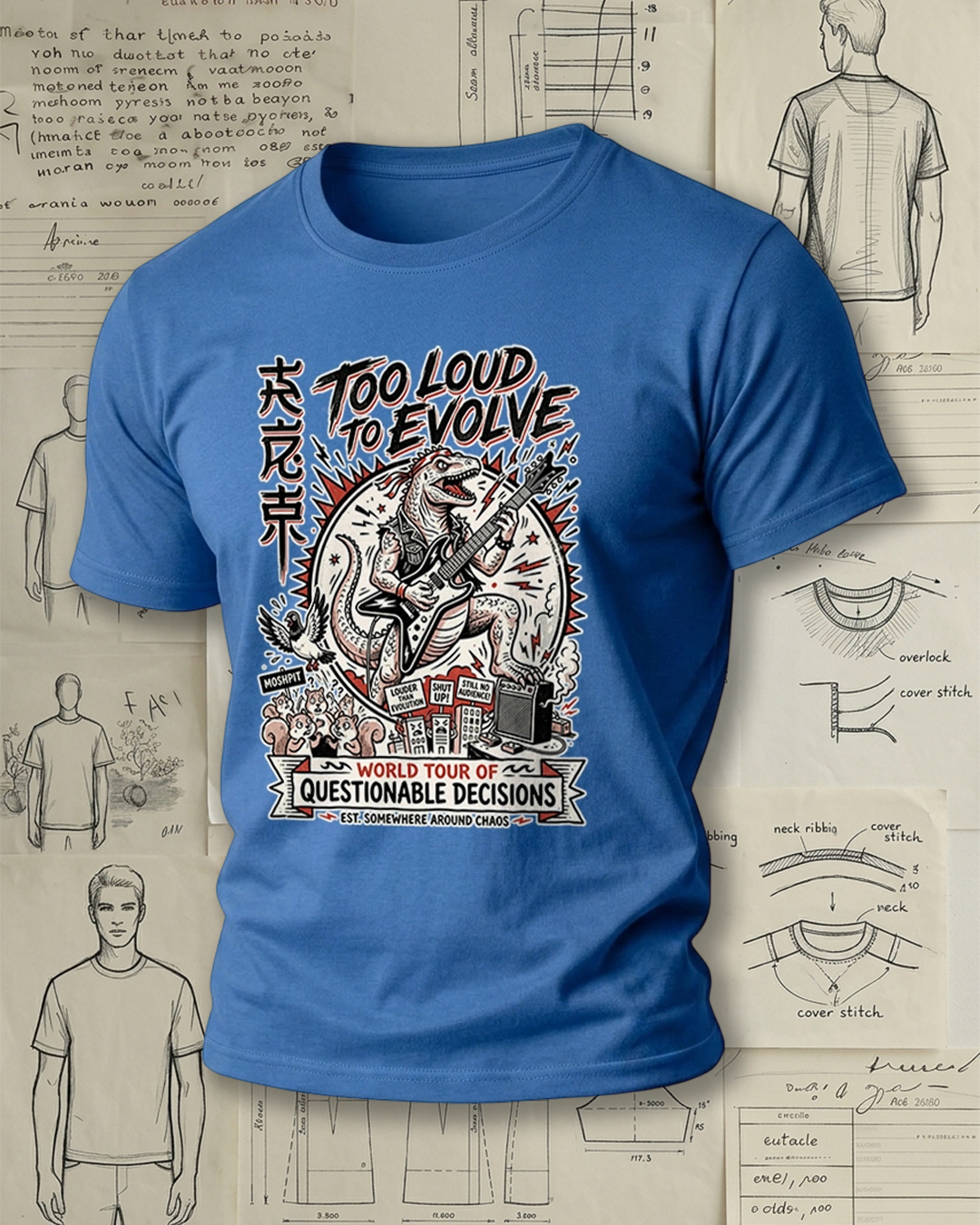 Rockin' Dinosaur Playing Guitar Print Street Cool Unisex T-Shirt