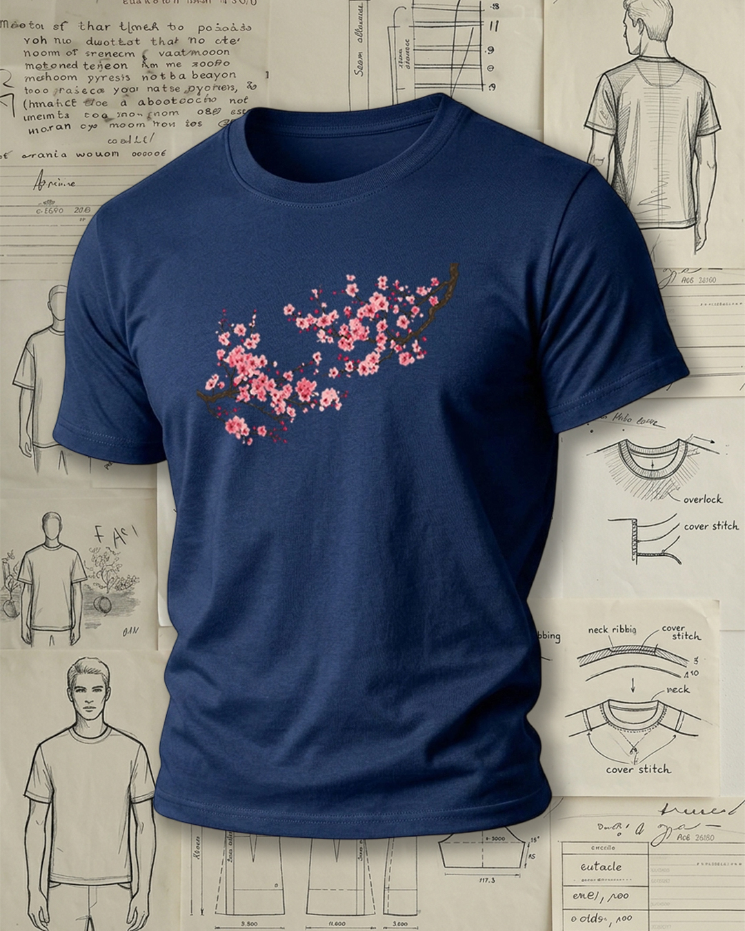 Blooming Peach Blossom Print Chinese Style Fresh Unisex T-Shirt