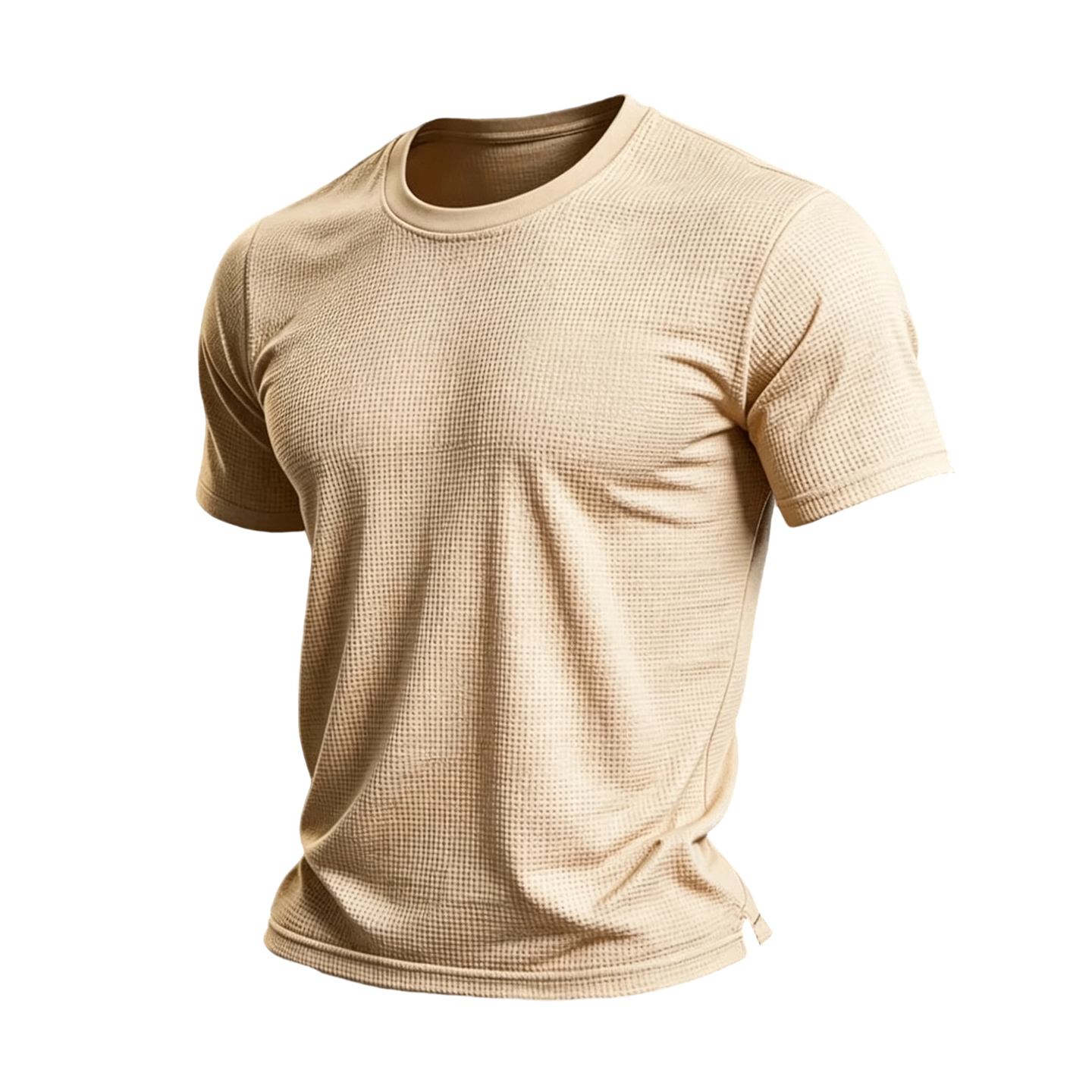 Comfortable Solid Color Waffle Knit Short Sleeve Shirt