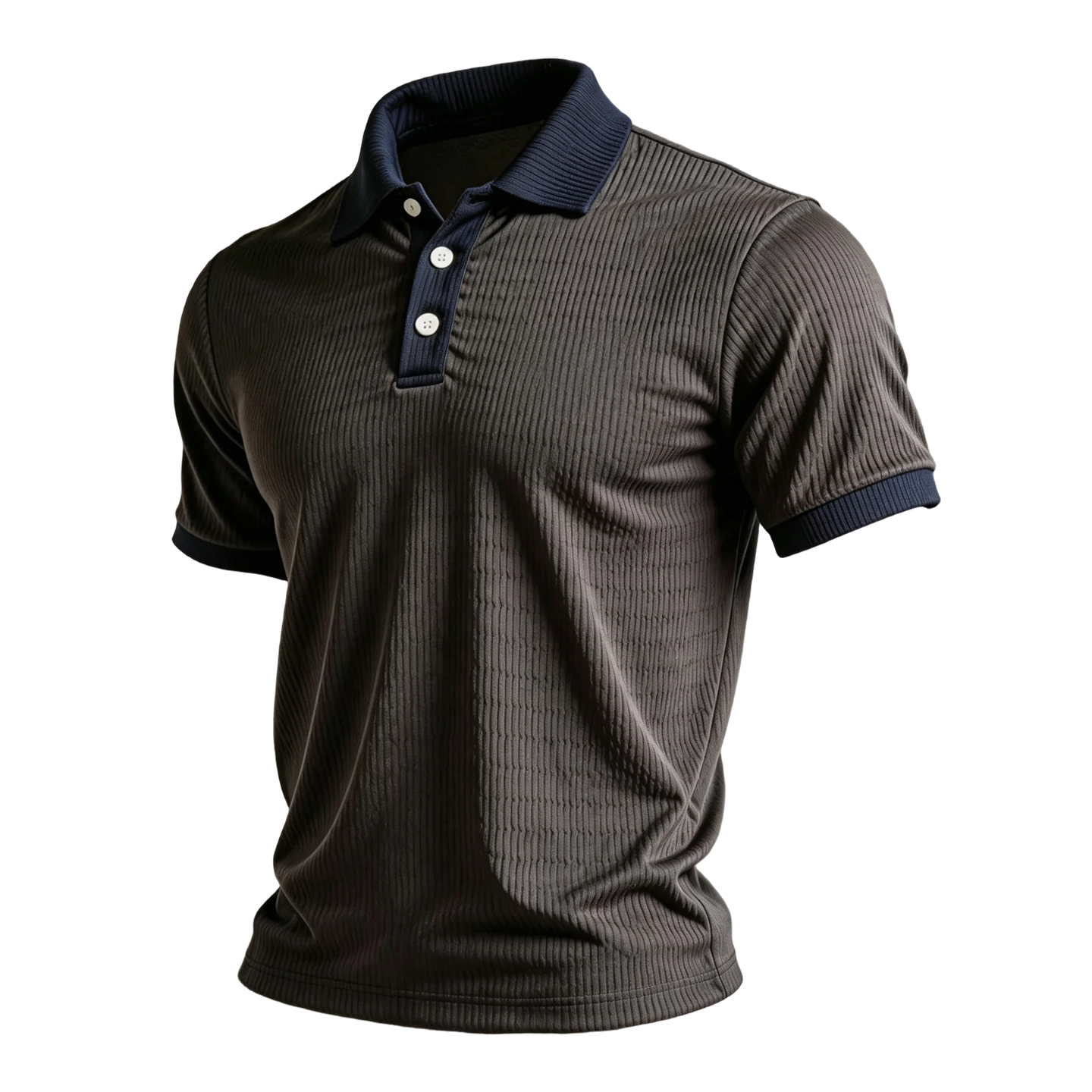 Men's Ribbed Vertical Stripe Textured Polo Shirt