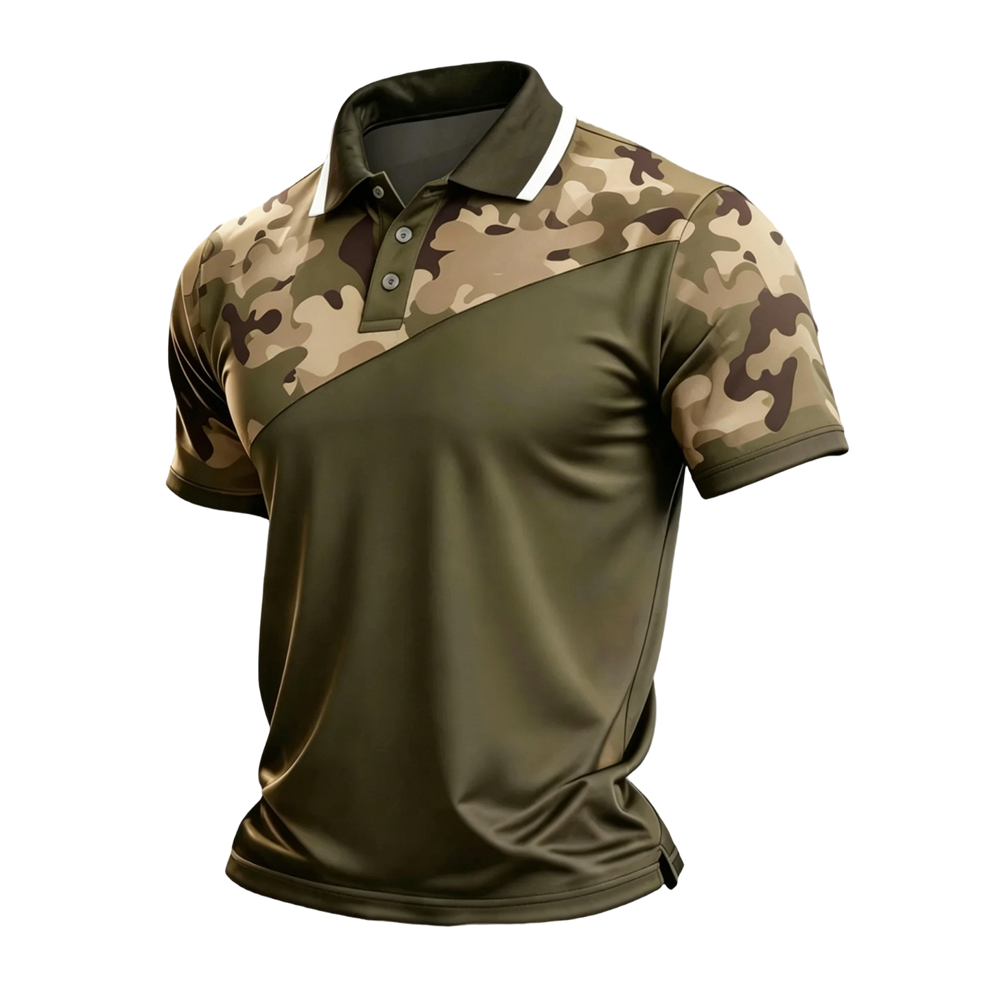 Outdoor Desert Camo and Olive Green Contrast Polo